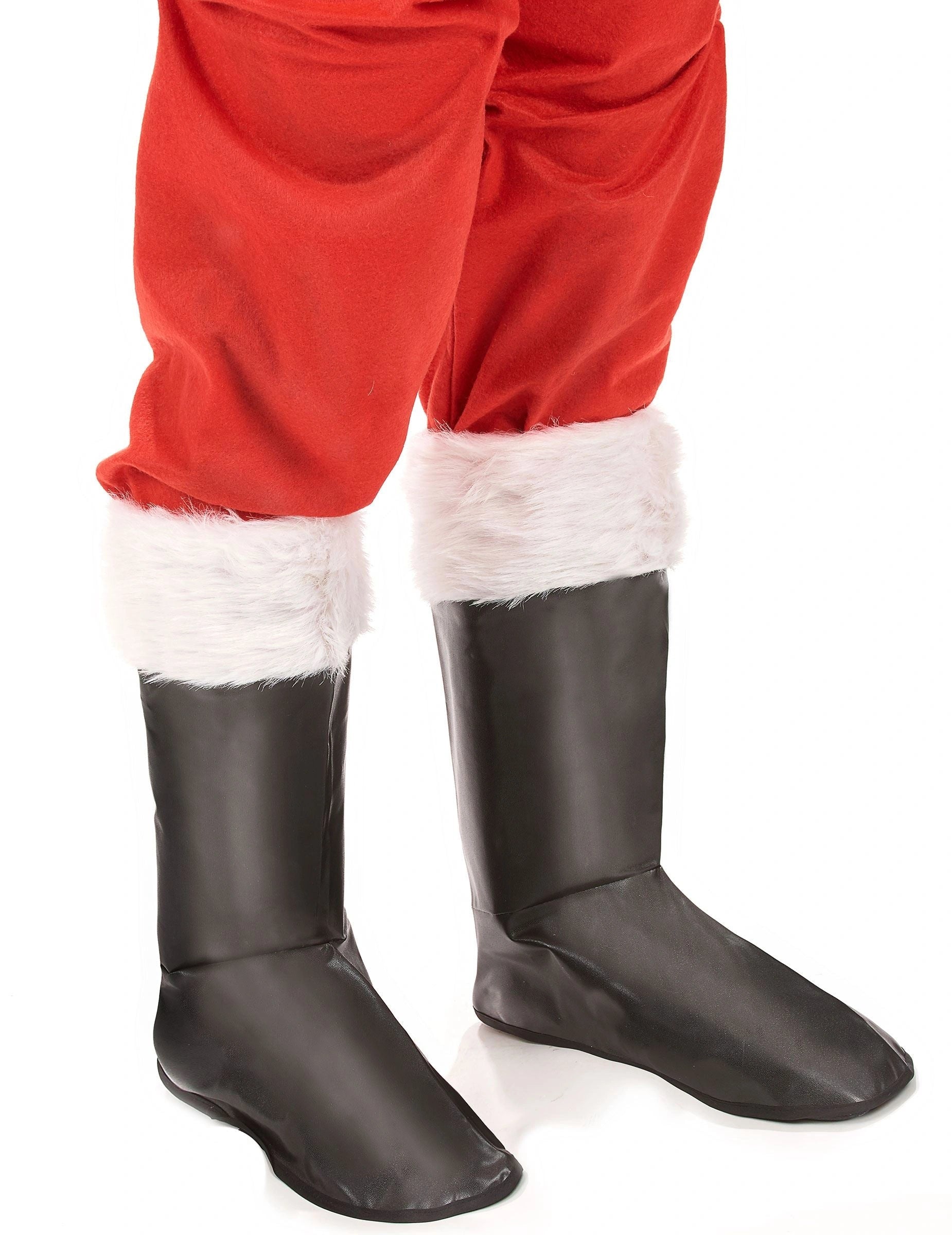 Mens Black Christmas Santa Boot Top Covers Xmas Fancy Dress Costume Party