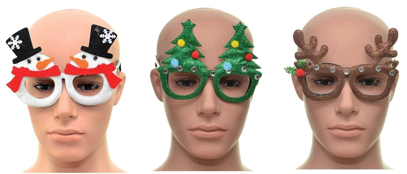 12 X Assorted Christmas Glasses One Size Specs Fancy Xmas Dress Novelty Sunglasses Party Accessories