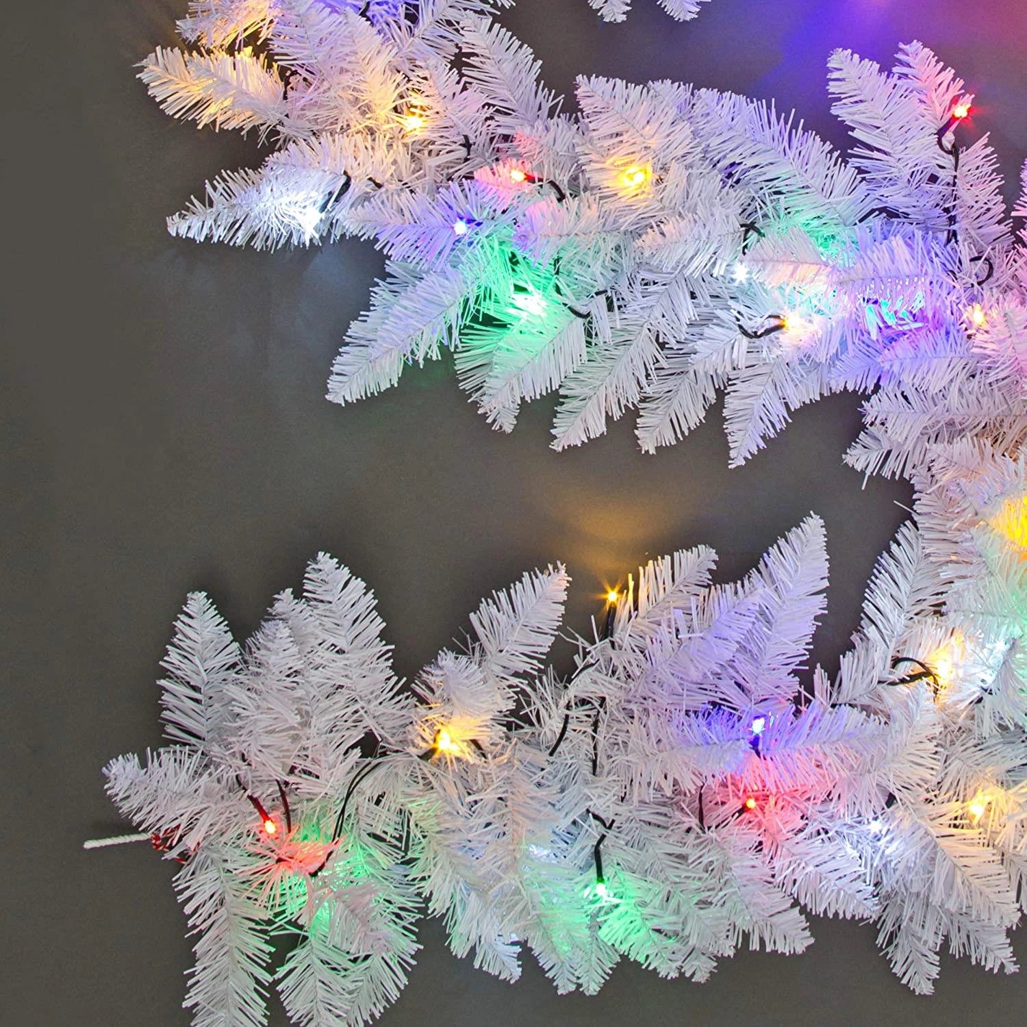 White Christmas Garland Pre Lit Artificial Bushy Pine Wall Door XMAS Home Decor