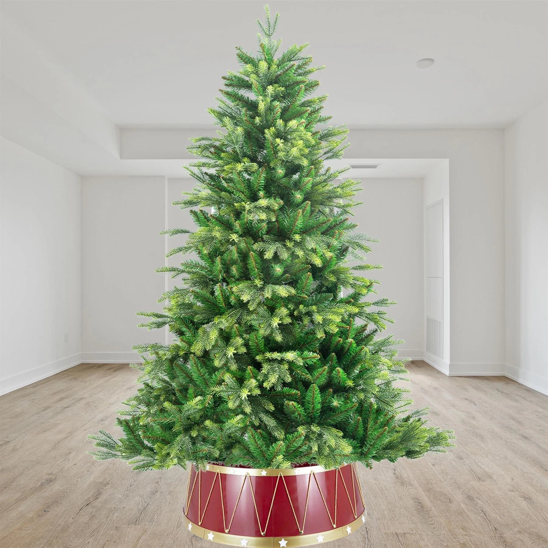 Red Drum Christmas Tree Collar Plastic - Size: Bottom Dia 28.4Inch, Top Dia 23.6Inch,Height 10Inch