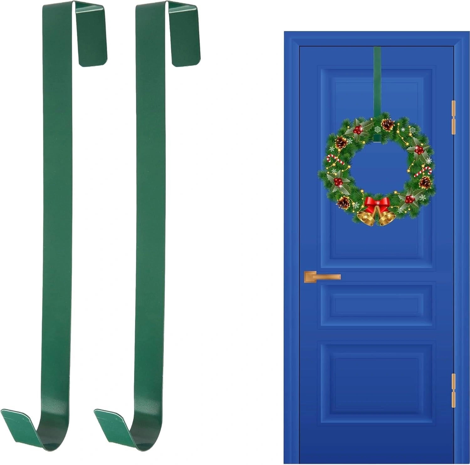2X Christmas Wreath Hanger Door Hook Green Metal Holder 38cm Xmas Hanging Decor