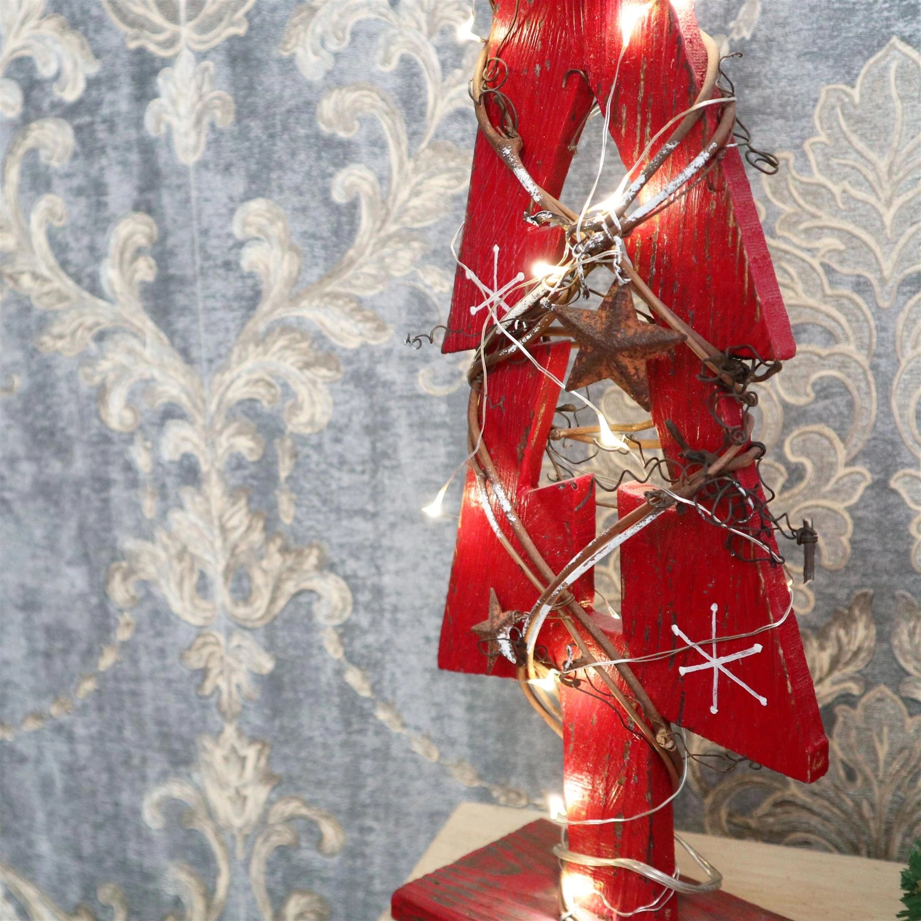 Red Wooden Tree LEDs Christmas Table Decorations Xmas Party Office Home Piece