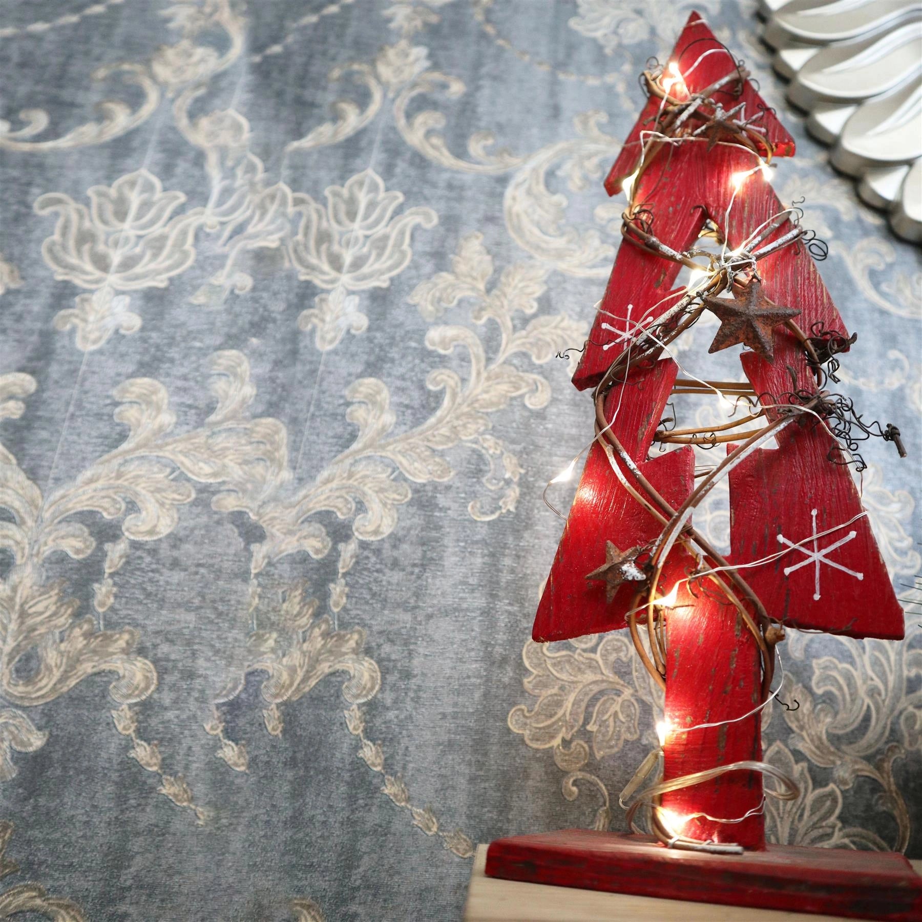 Red Wooden Tree LEDs Christmas Table Decorations Xmas Party Office Home Piece