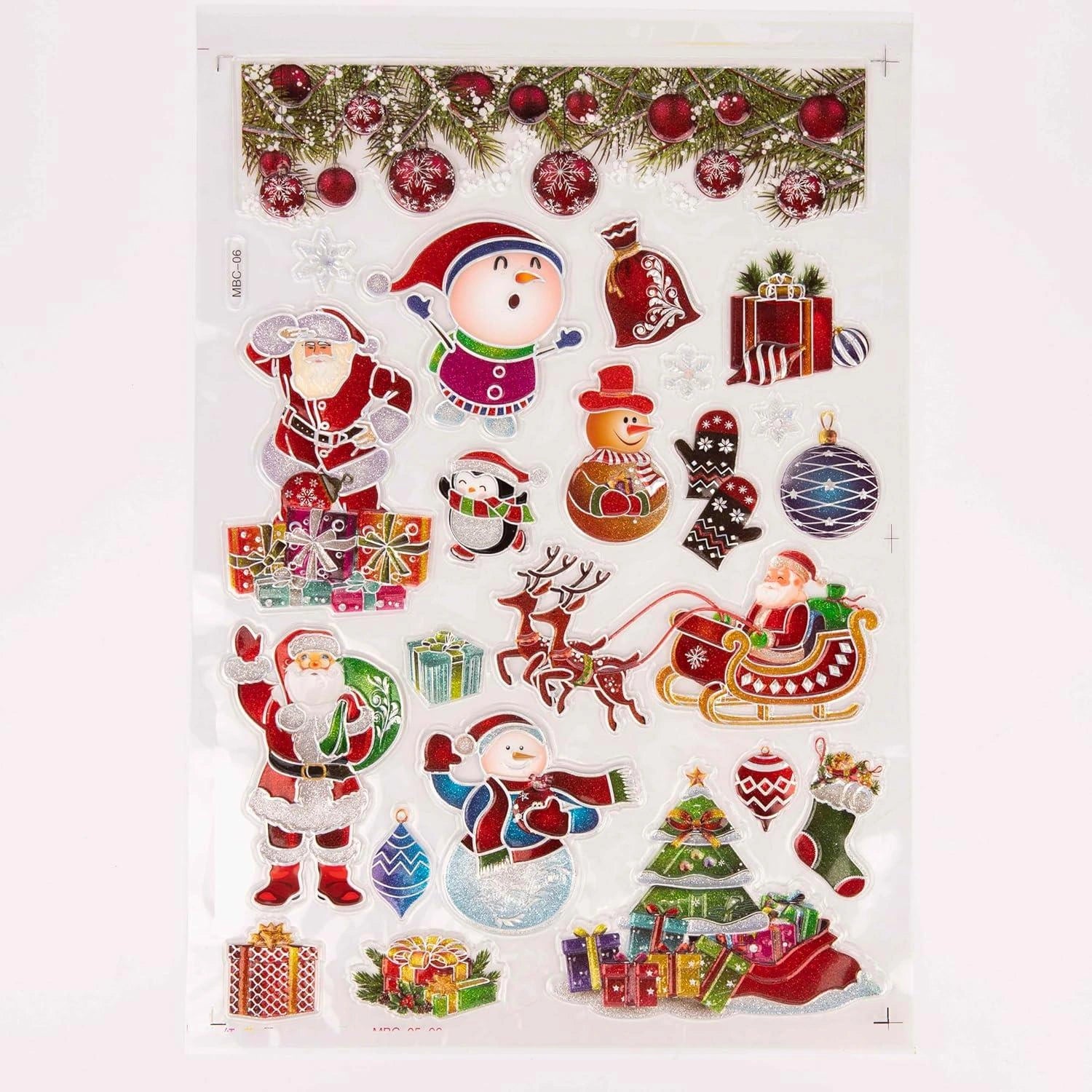 8 Christmas Window Stickers 3D Santa Snowflake Snowman Reusable Decal Xmas Decor