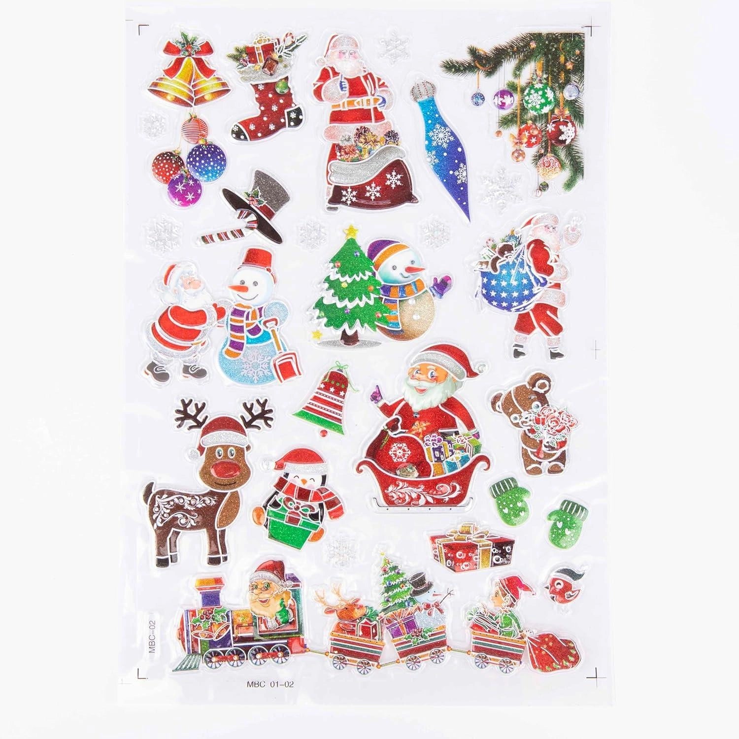 8 Christmas Window Stickers 3D Santa Snowflake Snowman Reusable Decal Xmas Decor