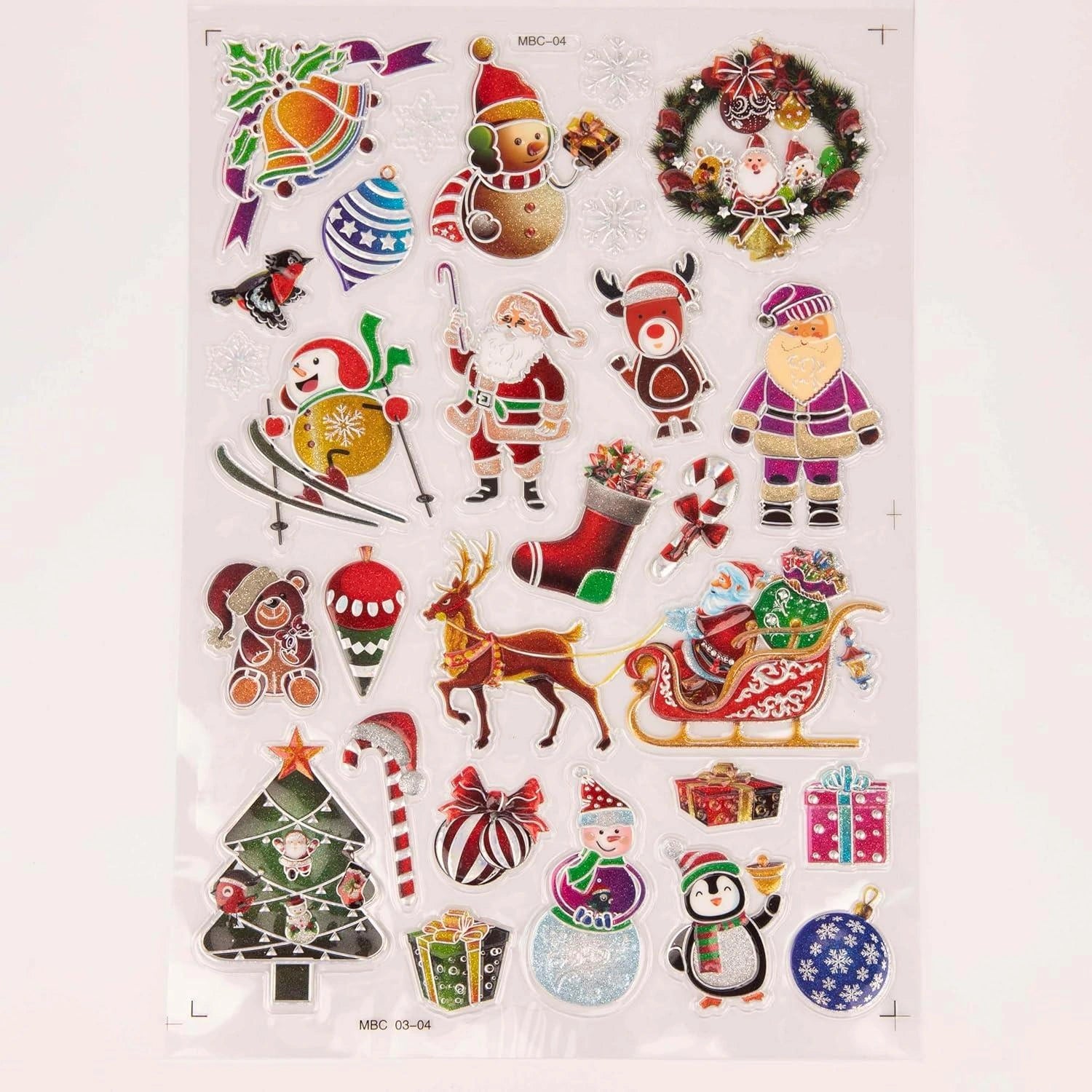 8 Christmas Window Stickers 3D Santa Snowflake Snowman Reusable Decal Xmas Decor