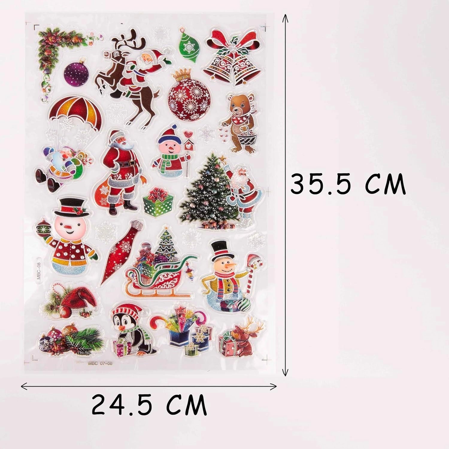 8 Christmas Window Stickers 3D Santa Snowflake Snowman Reusable Decal Xmas Decor