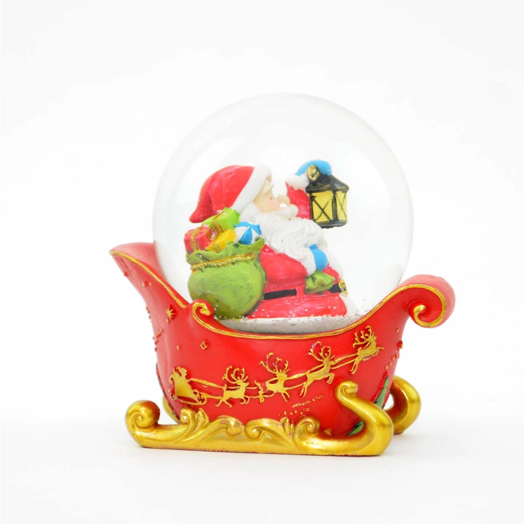 Christmas Snow Globes Santa on Sleigh with Snowflakes Xmas Decorations