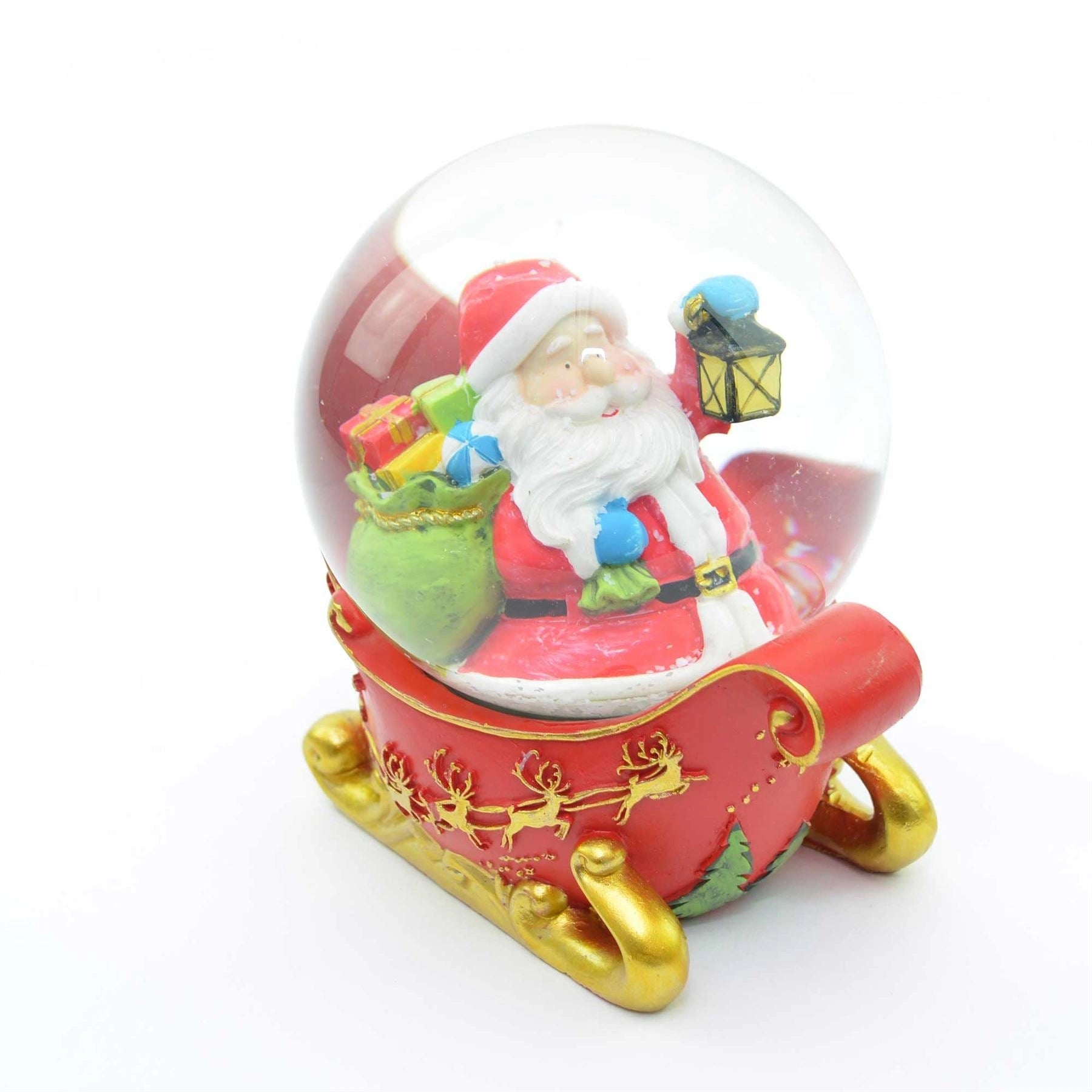 Christmas Snow Globes Santa on Sleigh with Snowflakes Xmas Decorations