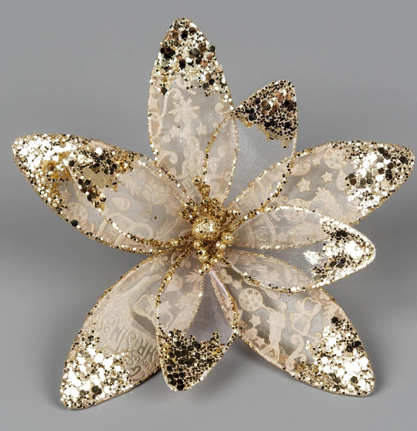 6X Christmas Ornaments Flower Poinsettia Gold 20cm Wedding Xmas Tree Decoration