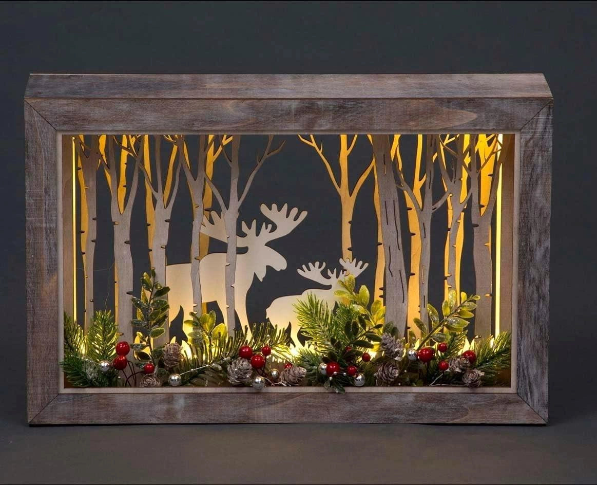 Wooden Reindeer Scene LED Christmas Tabletop B/O Rectangle 45cm Xmas Home Decor