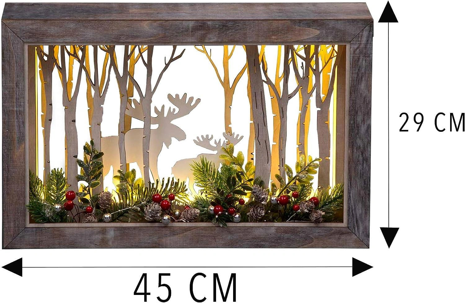 B/O Led Wooden Reindeer Scene - Rectangle Shape - W45Xd8.5Xh29Cm