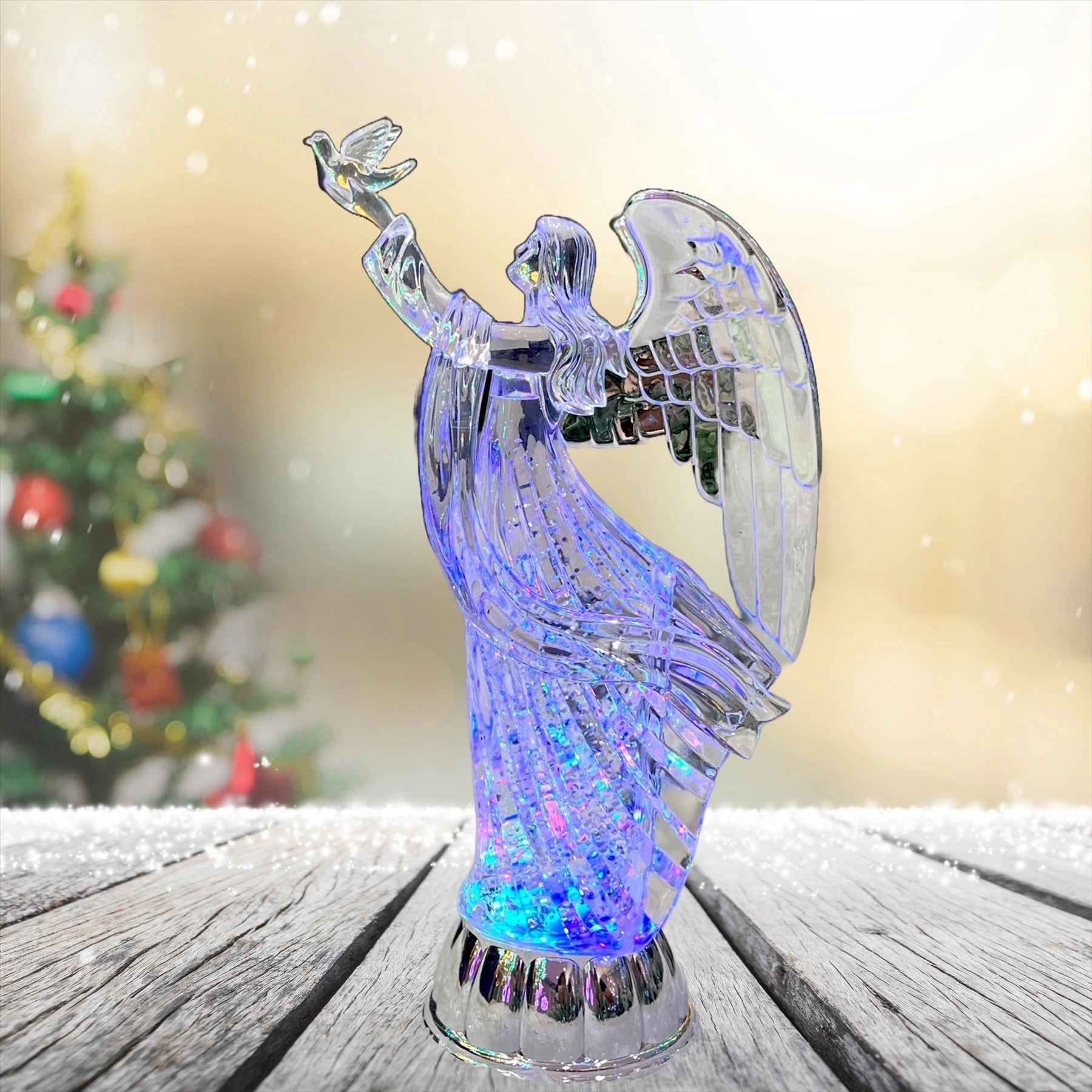 30cm LED Angel Figure Water Spinner Tabletop Ornament Christmas Home Decorations