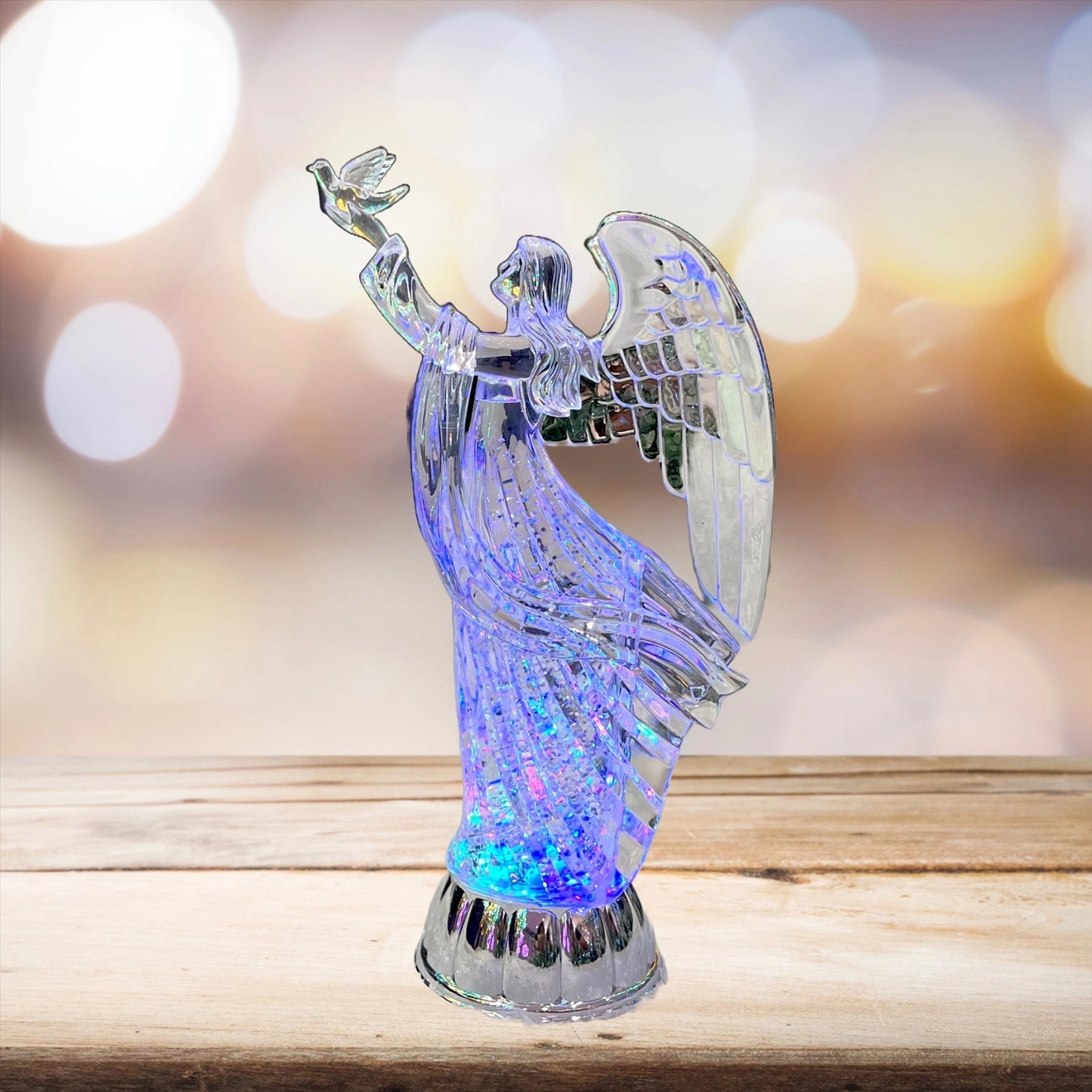 30cm LED Angel Figure Water Spinner Tabletop Ornament Christmas Home Decorations