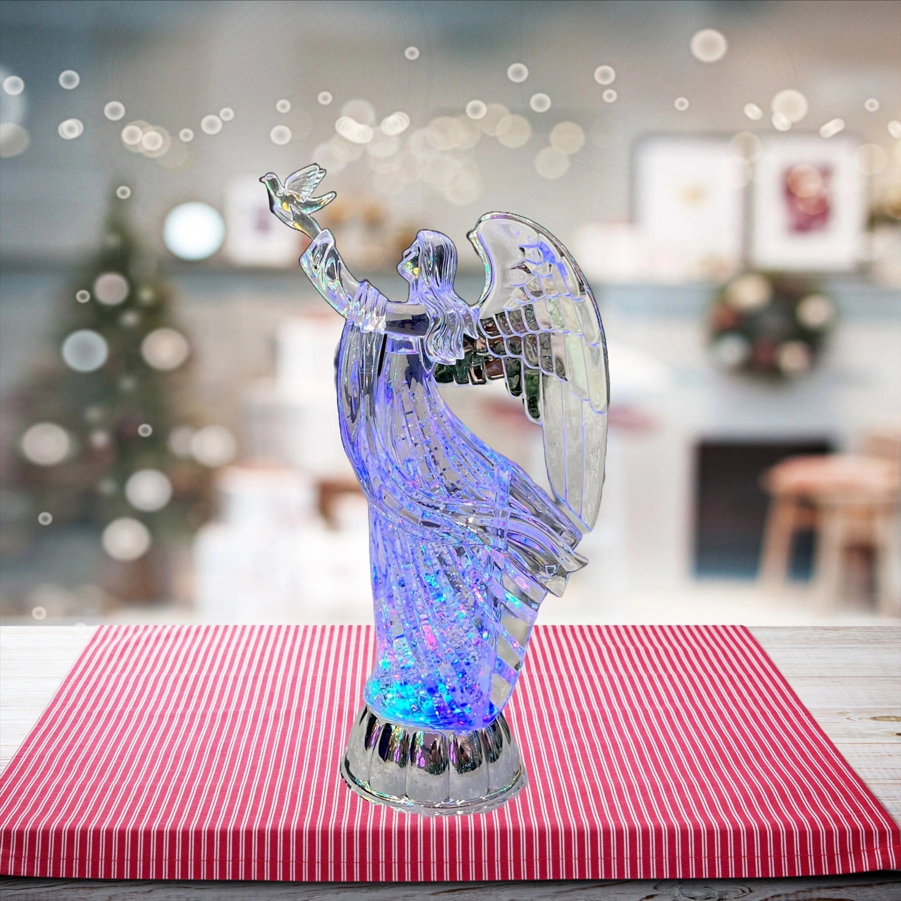 30cm LED Angel Figure Water Spinner Tabletop Ornament Christmas Home Decorations