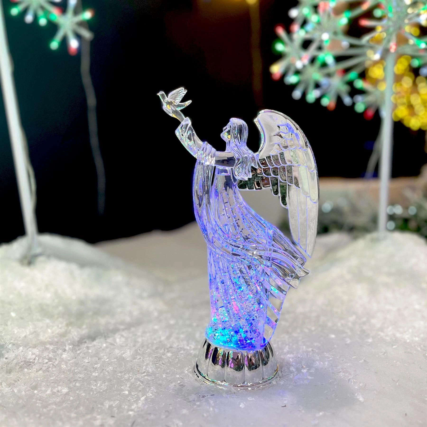 30cm LED Angel Figure Water Spinner Tabletop Ornament Christmas Home Decorations