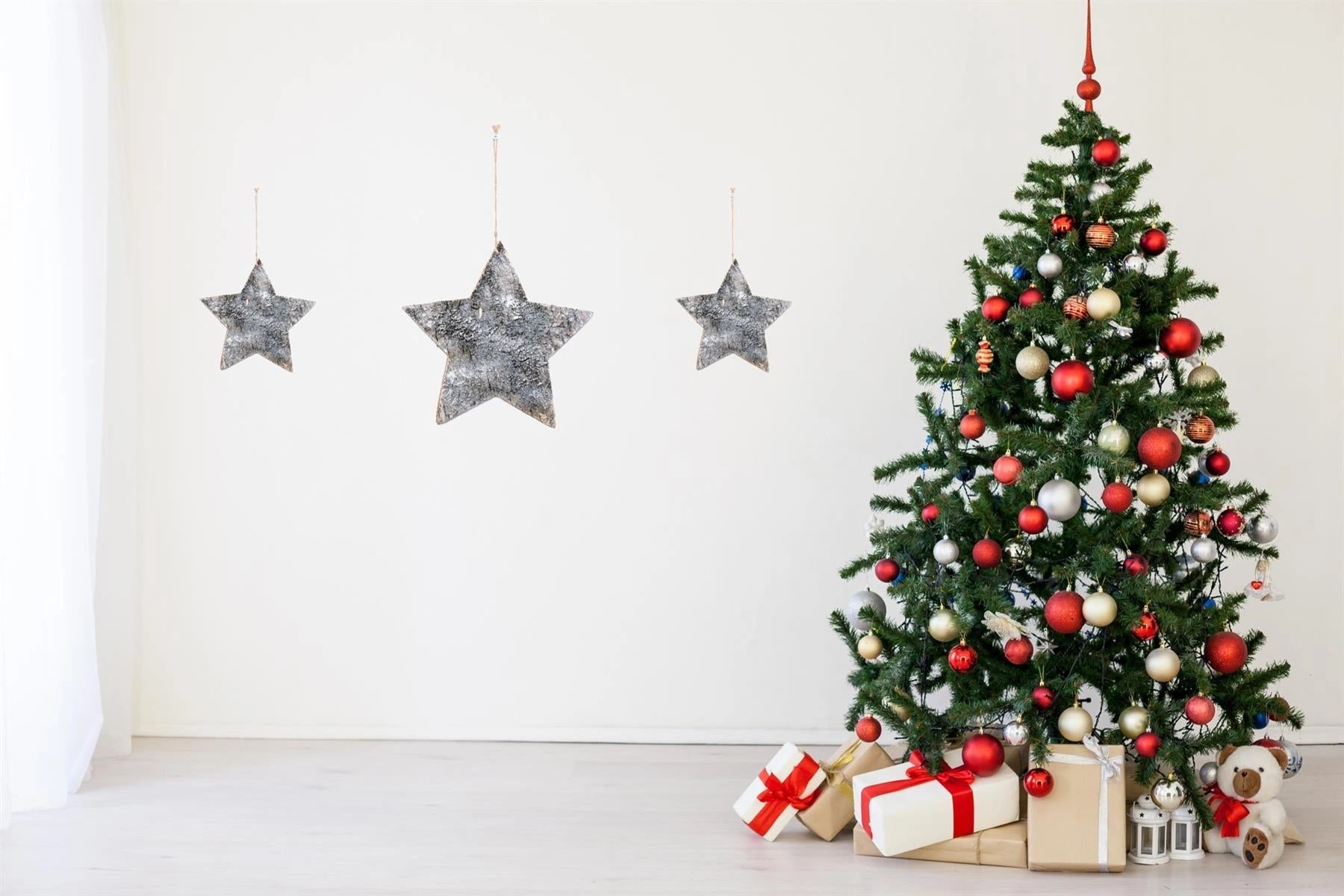 20cm Star Christmas Hanging Decoration Wooden Birch Bark Wall Door Xmas Ornament