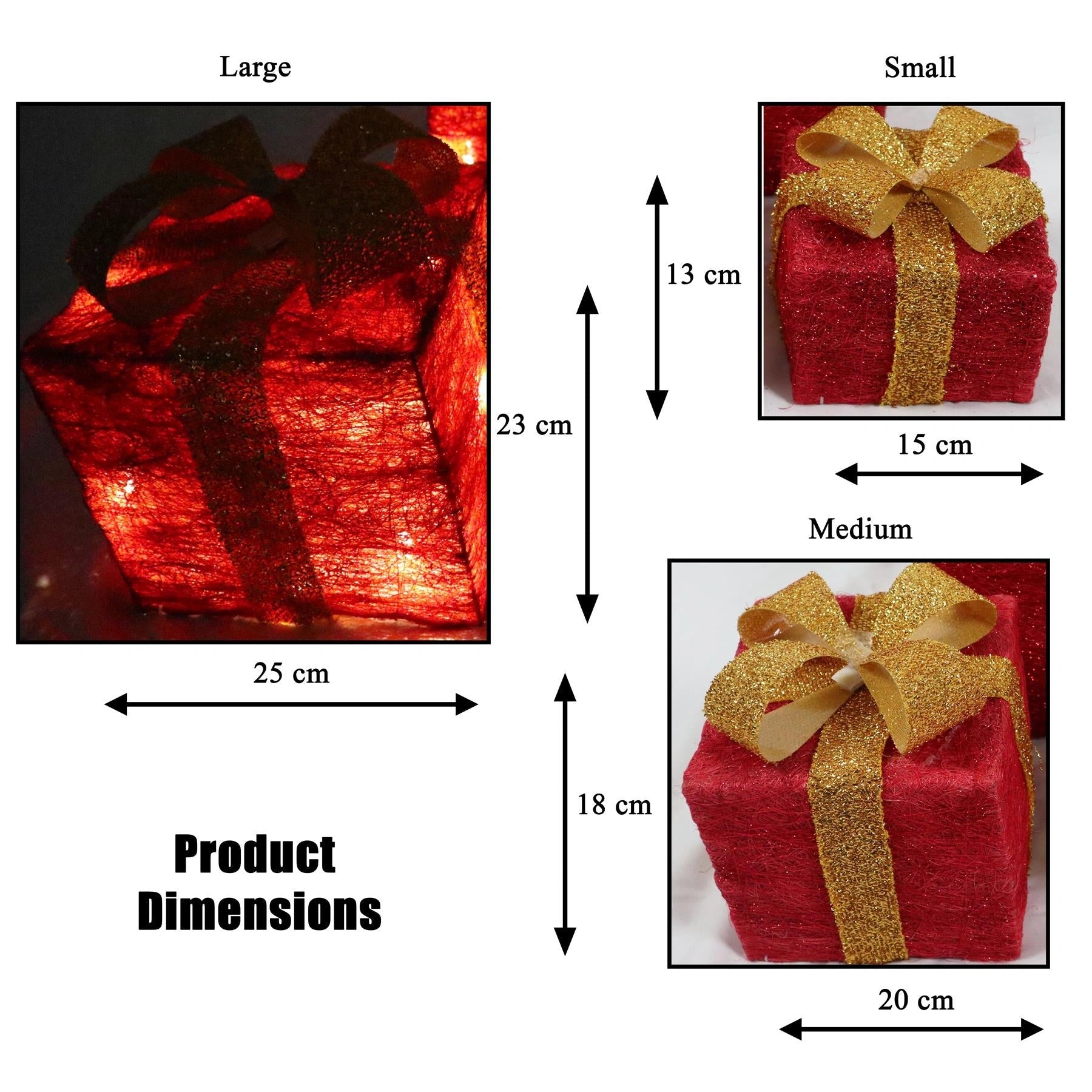 LED Christmas Parcel Light Up Gift Boxes Set Of 3 Xmas Indoor Festive Home Decor