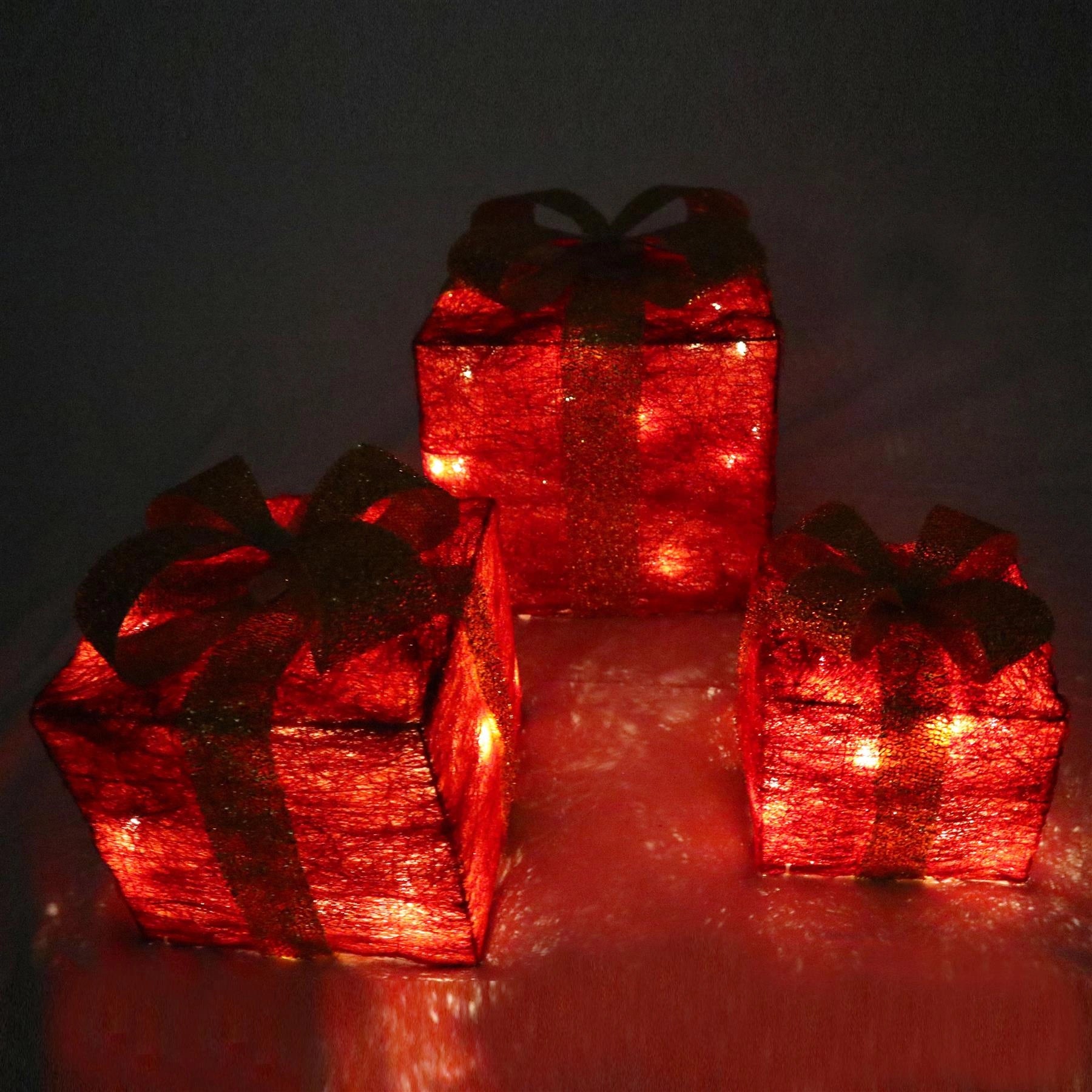 LED Christmas Parcel Light Up Gift Boxes Set Of 3 Xmas Indoor Festive Home Decor