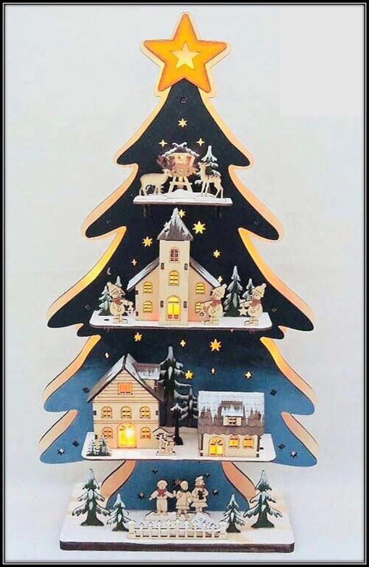 Laser Cut Led Wooden Decoration Battery Operated