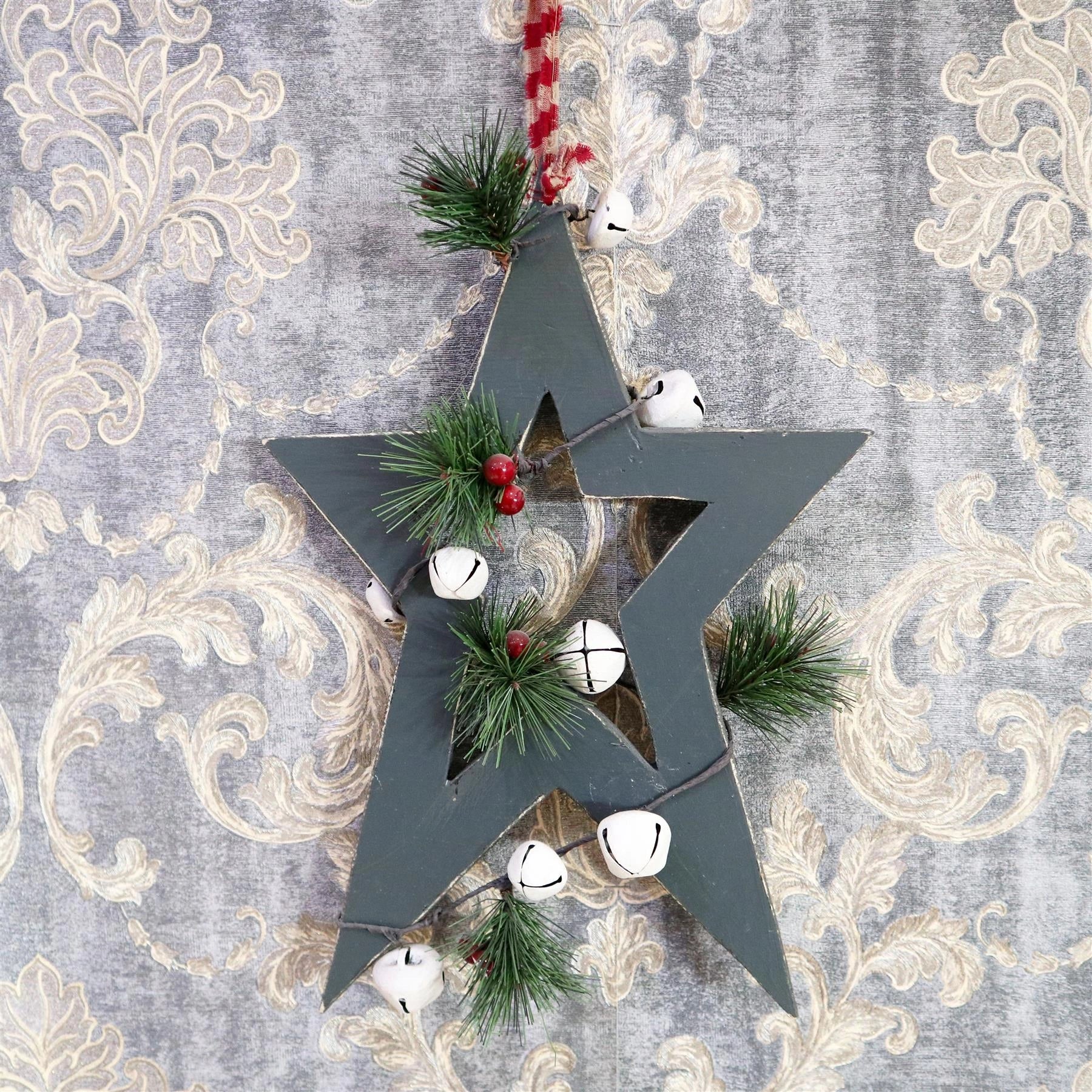 Wooden Green Small Star Christmas Wall Decorations Home Xmas Party Showpieces
