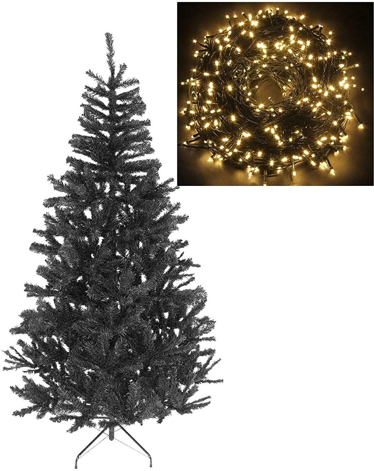 Black Christmas Tree Home Decorations Size 6Ft / 180Cm / With 400 Warm White Led Lights (Separate)