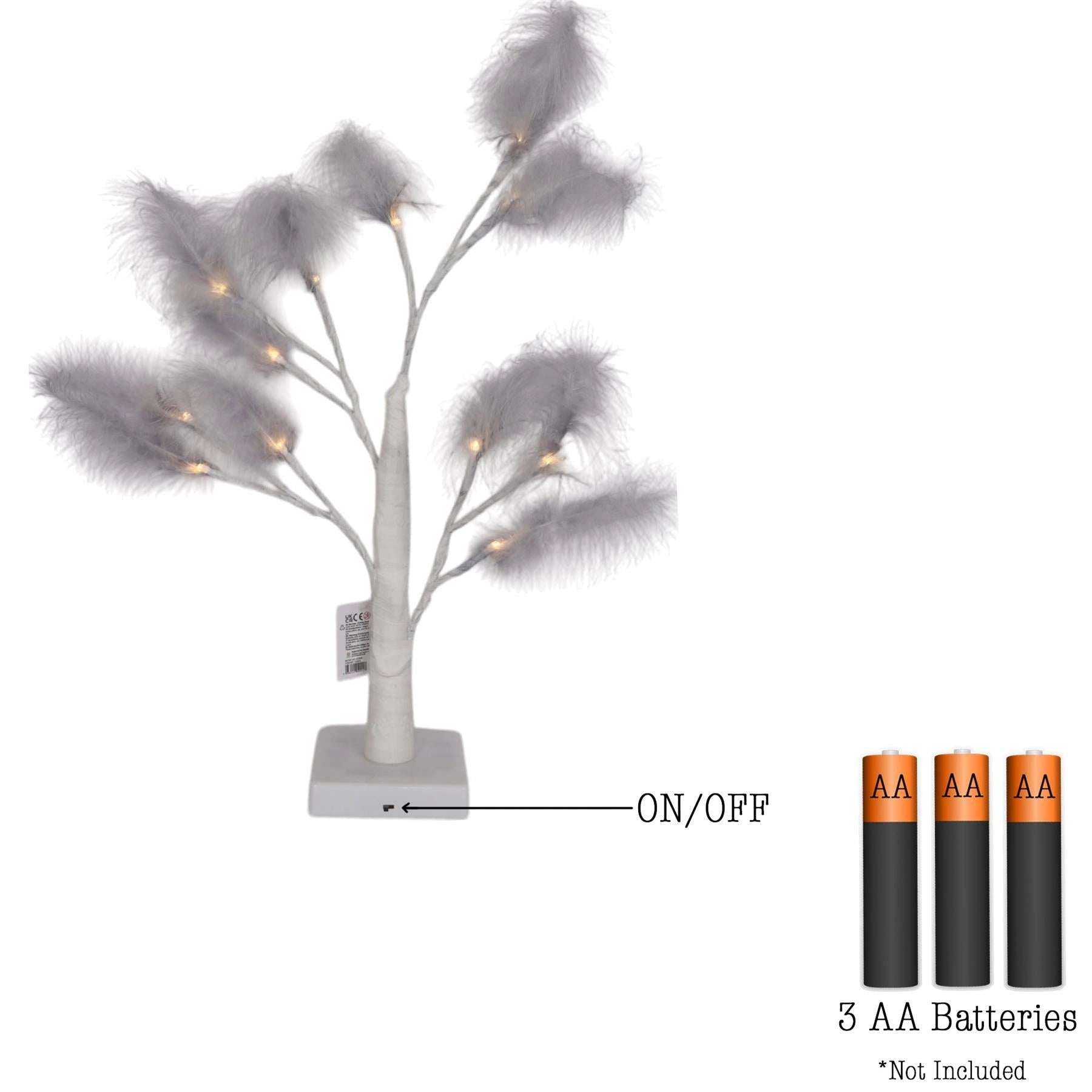 55cm Pampas Grey Feather Tree Pre-Lit Table Lamp B/O LED Christmas Decor 2PCS