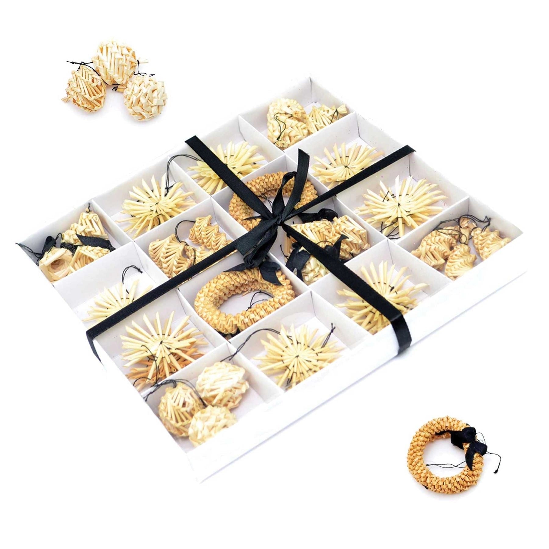 36Pcs Hand Crafted Christmas Tree Hanging Ornament Decorations Wheat Straw Xmas Home Decor