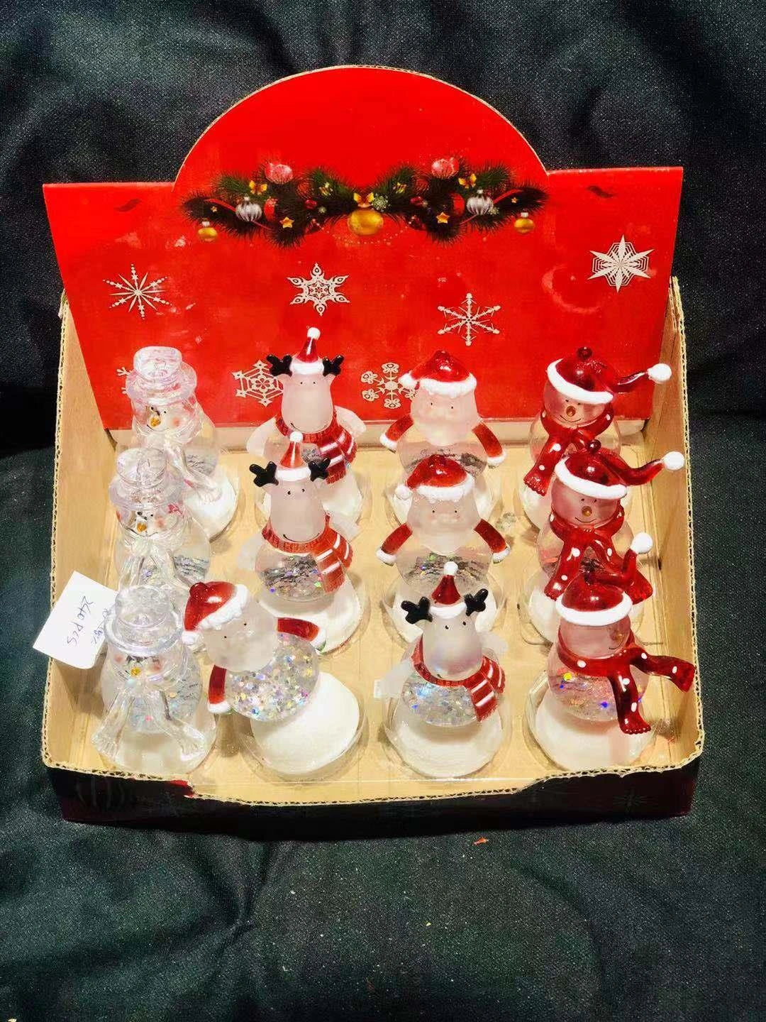 12 X Assorted Crystal Clear Santa Snowman Reindeer Figures Christmas Decoration