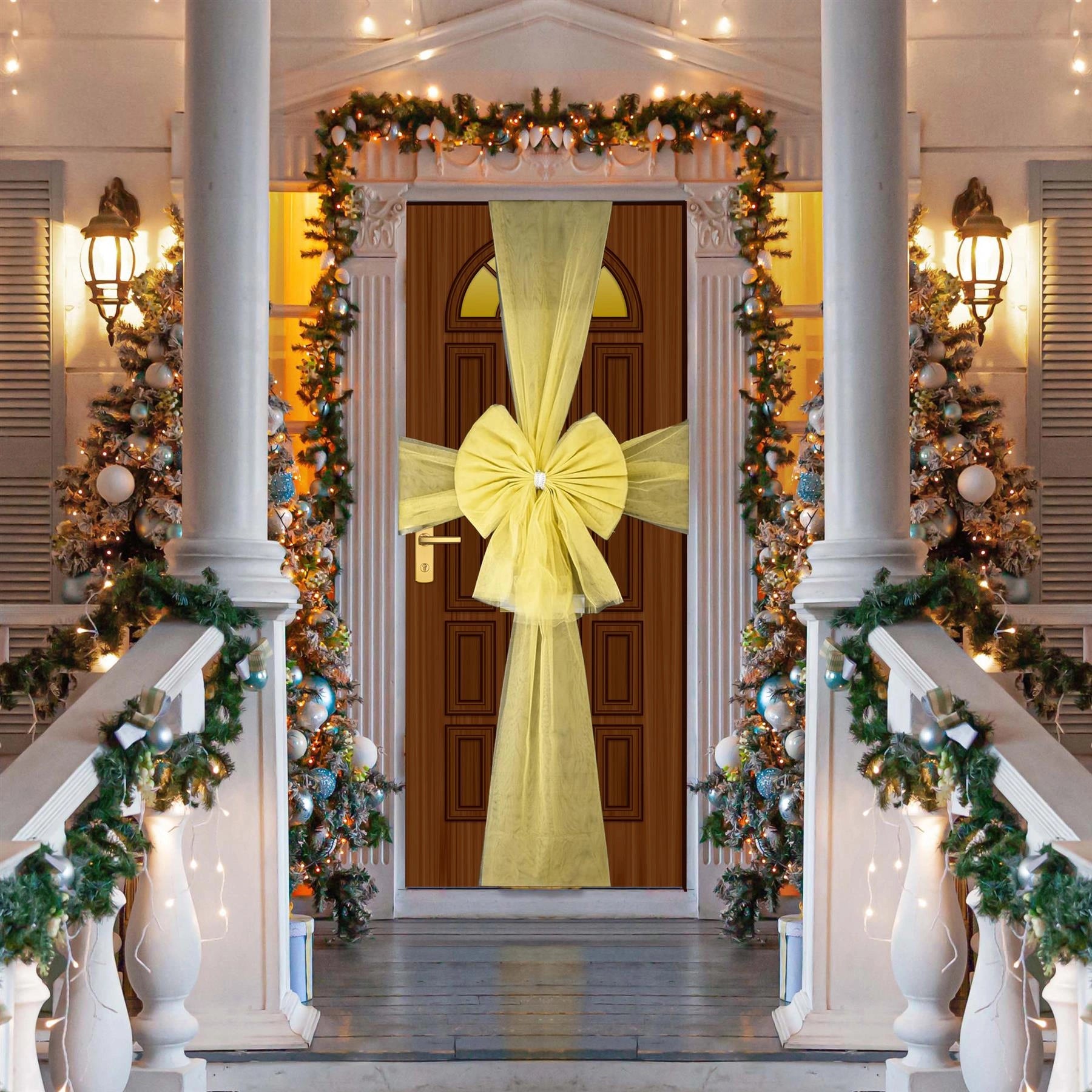 3PCS Giant Christmas Door Bow Gold Organza Wedding Festive Xmas Home Decor 7.5m