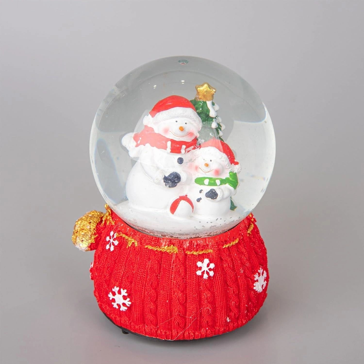 Musical Snow Globe Christmas Snowman Knitted Base15cm Tabletop Xmas Window Decor