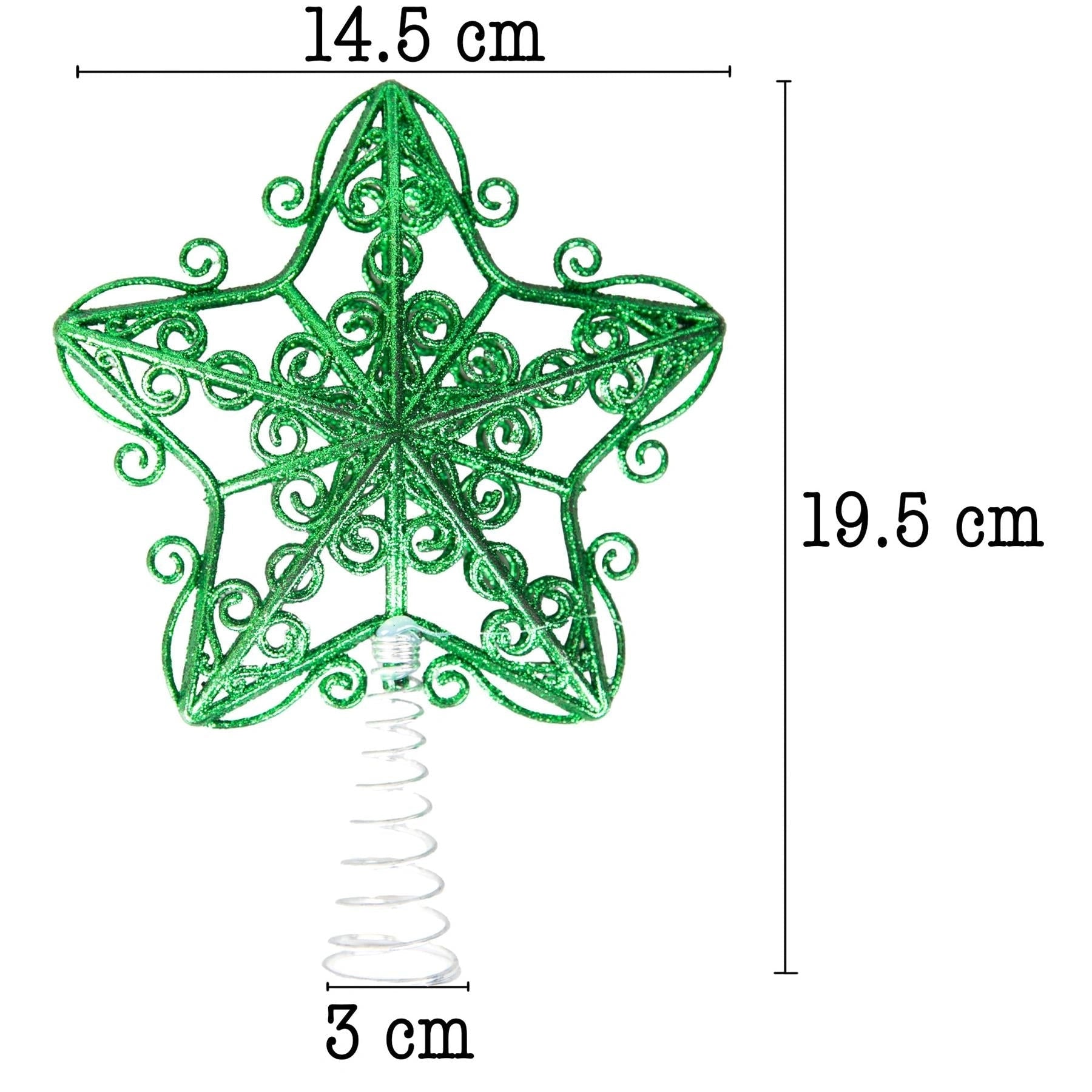 Christmas Star Tree Topper Green Glitter Crown Xmas Tree Ornaments Decor 14.5cm