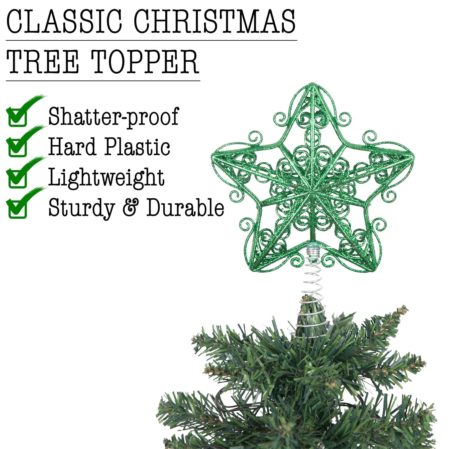 14.5Cm Star Tree Topper Dark Green