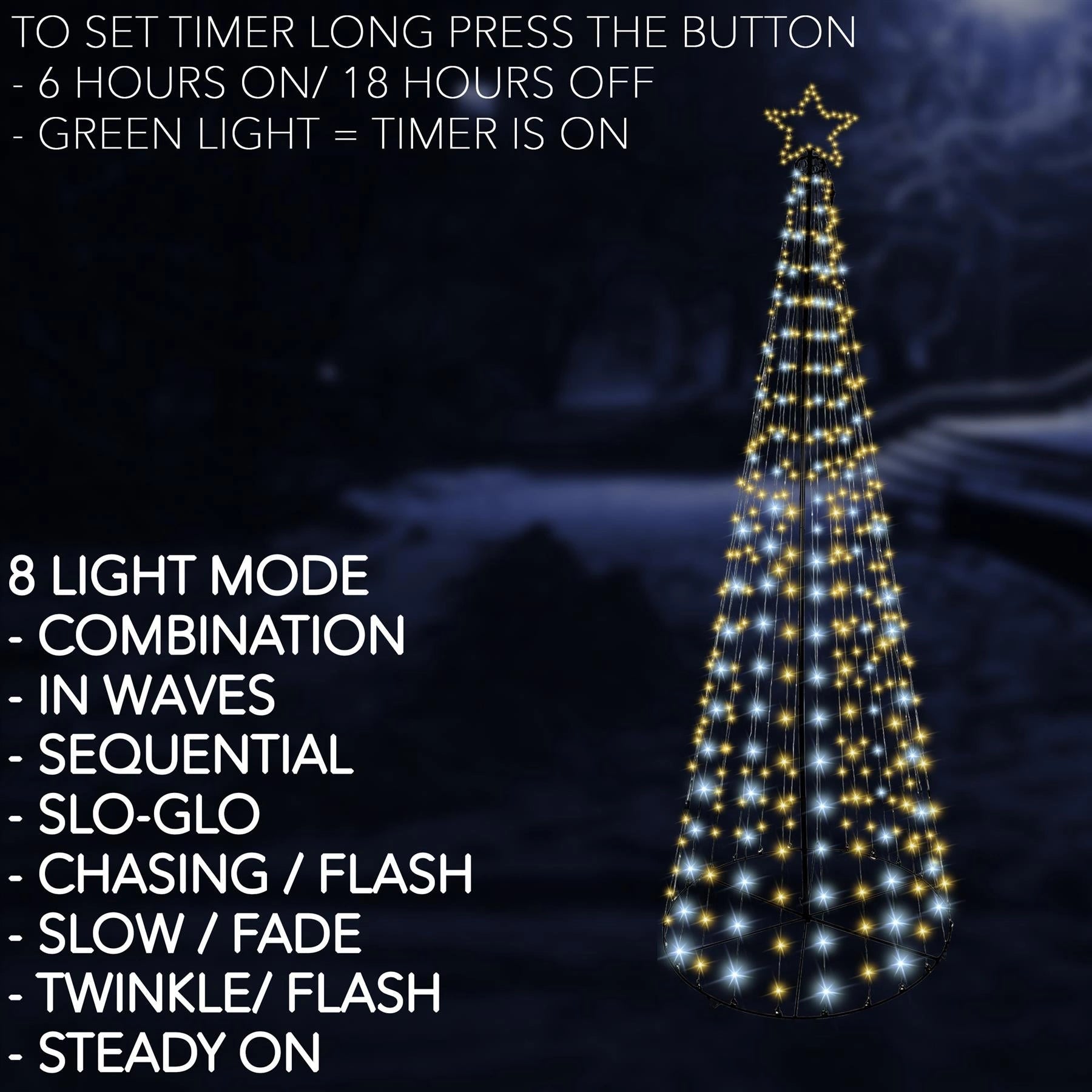 Christmas Cone Tree Maypole Star Topper Multifunction LED Lights Xmas Decor 10FT