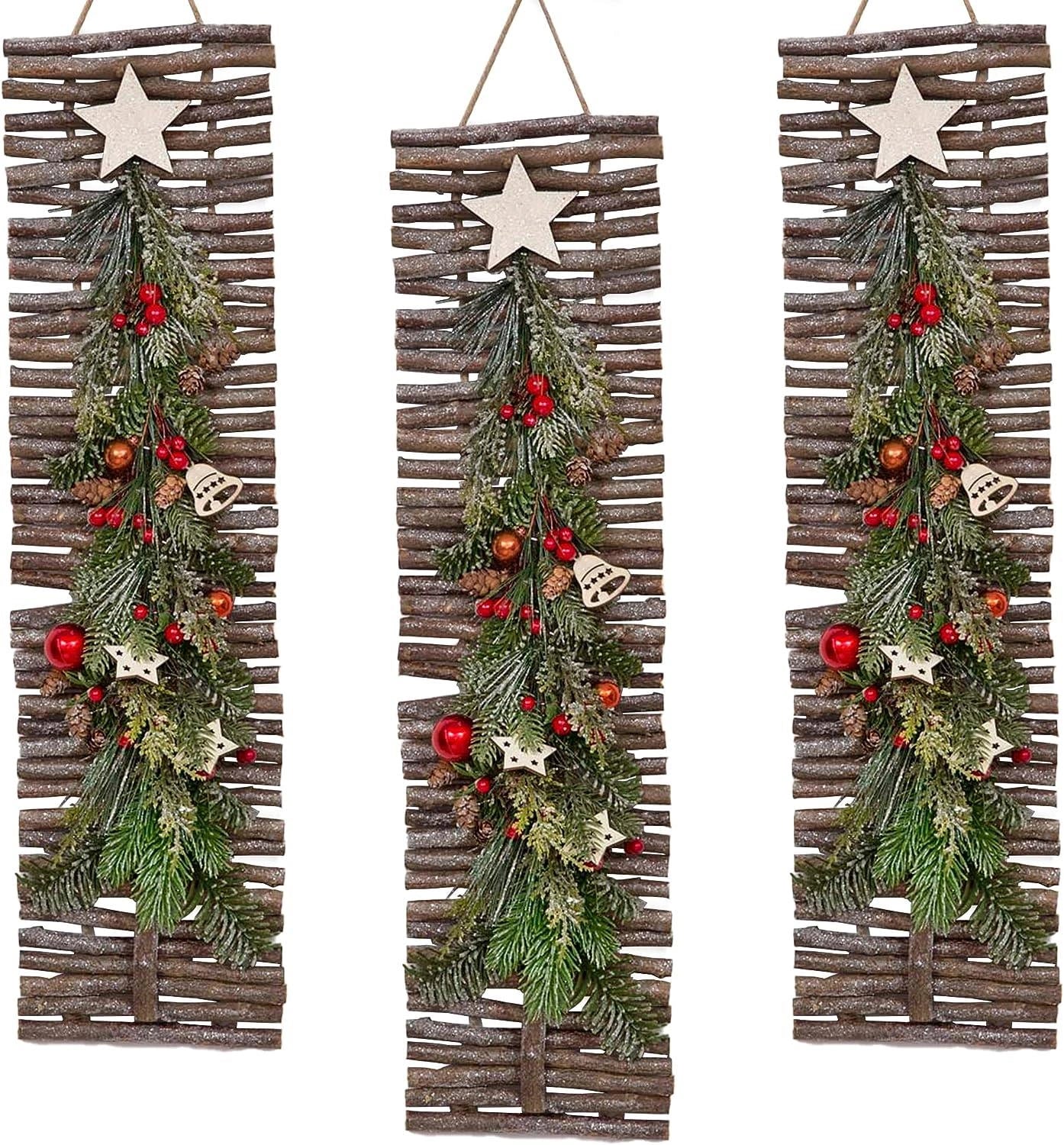 Twig Wall Hanging Christmas Tree Decoration - W16Xh60Cm