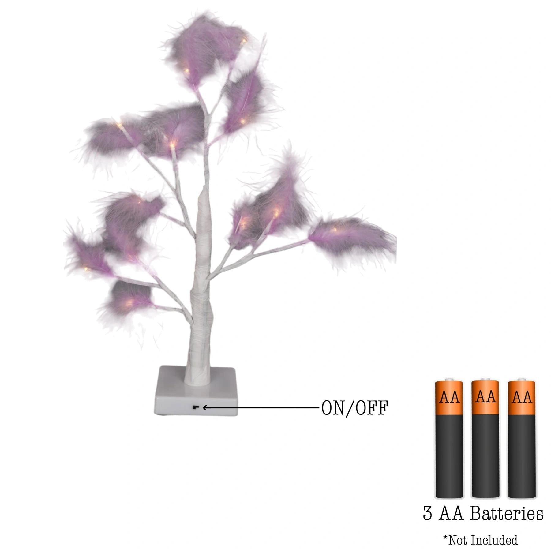 2PCS Pre-Lit Pampas Feather Tree Purple Table Lamp LED B/O Christmas Decor 55cm