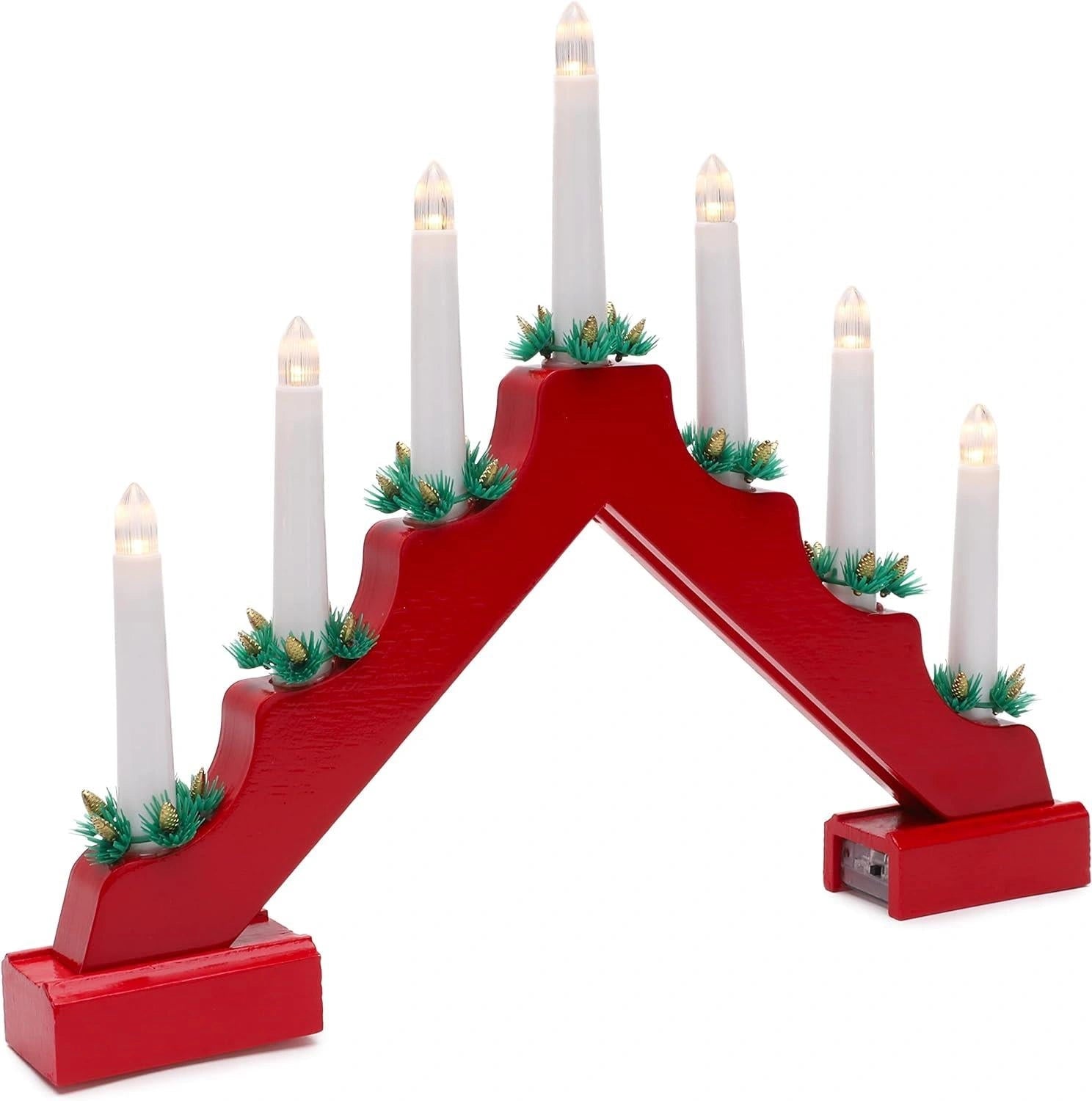 Christmas Decor Window Home Wooden LED Candle Bridge Red Warm Lights