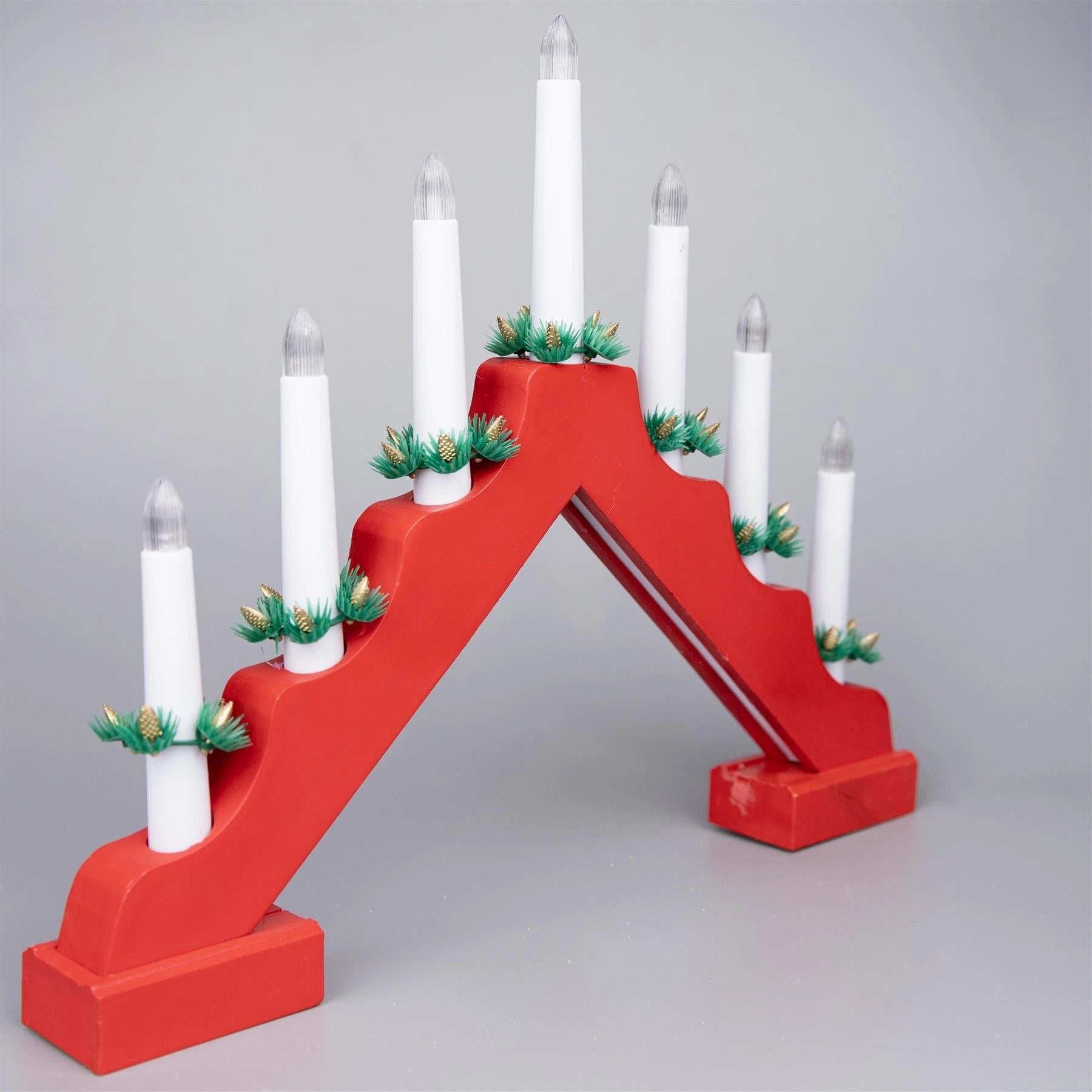Christmas Decor Window Home Wooden LED Candle Bridge Red Warm Lights