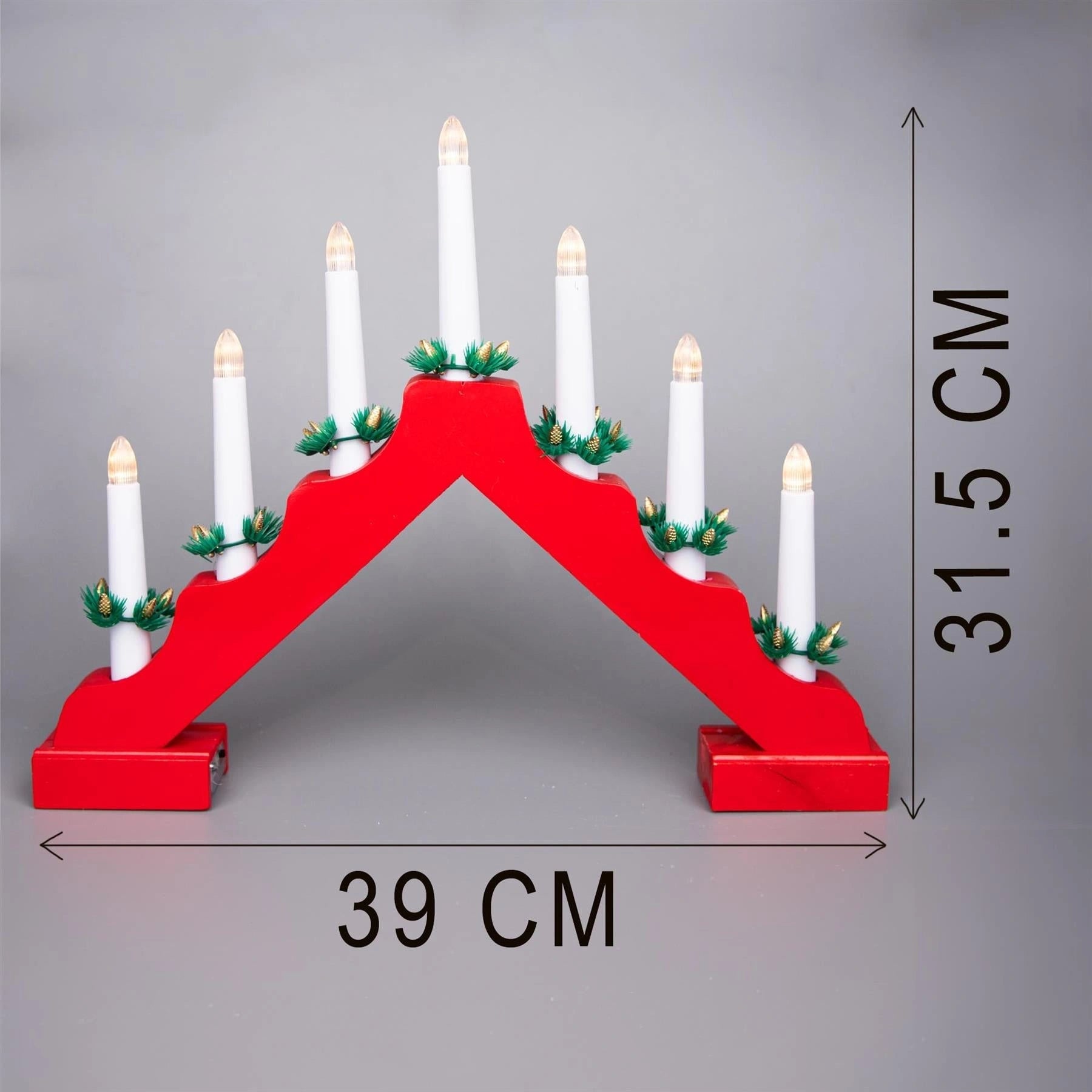 Christmas Decor Window Home Wooden LED Candle Bridge Red Warm Lights