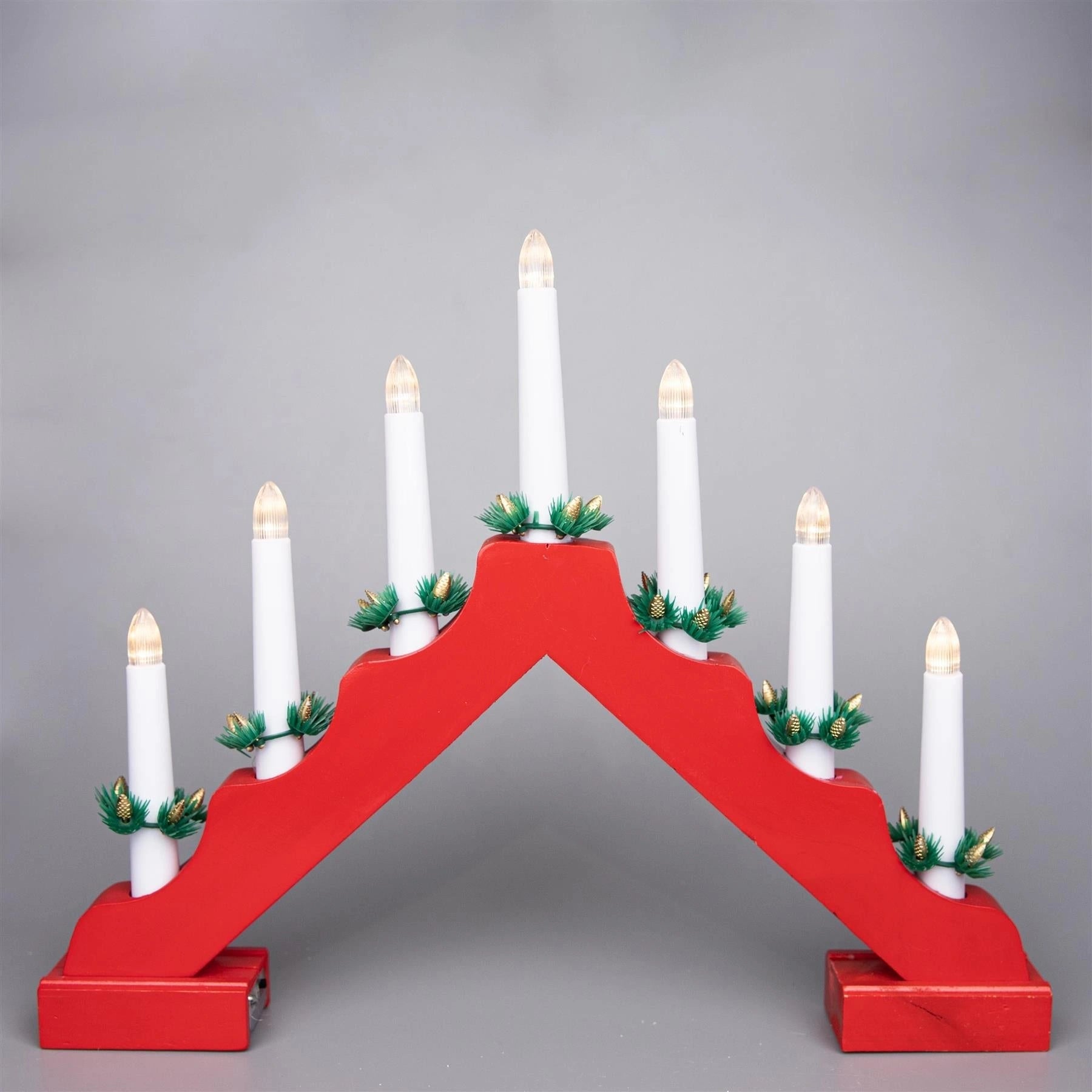 Battery Operated Wooden Red Candle Bridge - H32Xw39Xd4.5Cm