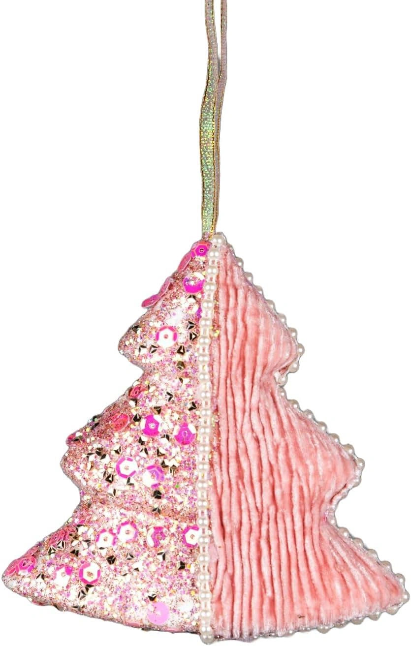3X Christmas Hanging Ornaments Tree Pendants Baby Pink Tree 12cm Xmas Decoration
