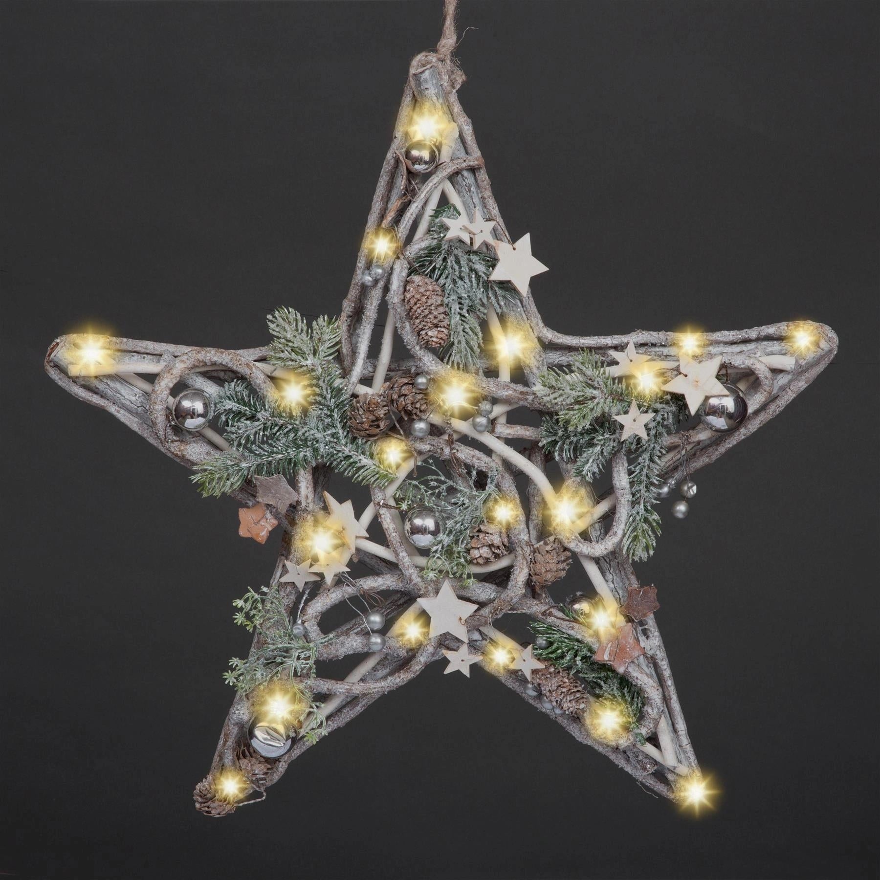 Pre Lit Christmas Hanging Decorations LED Wooden Star Xmas Home Wall Decor 45CM