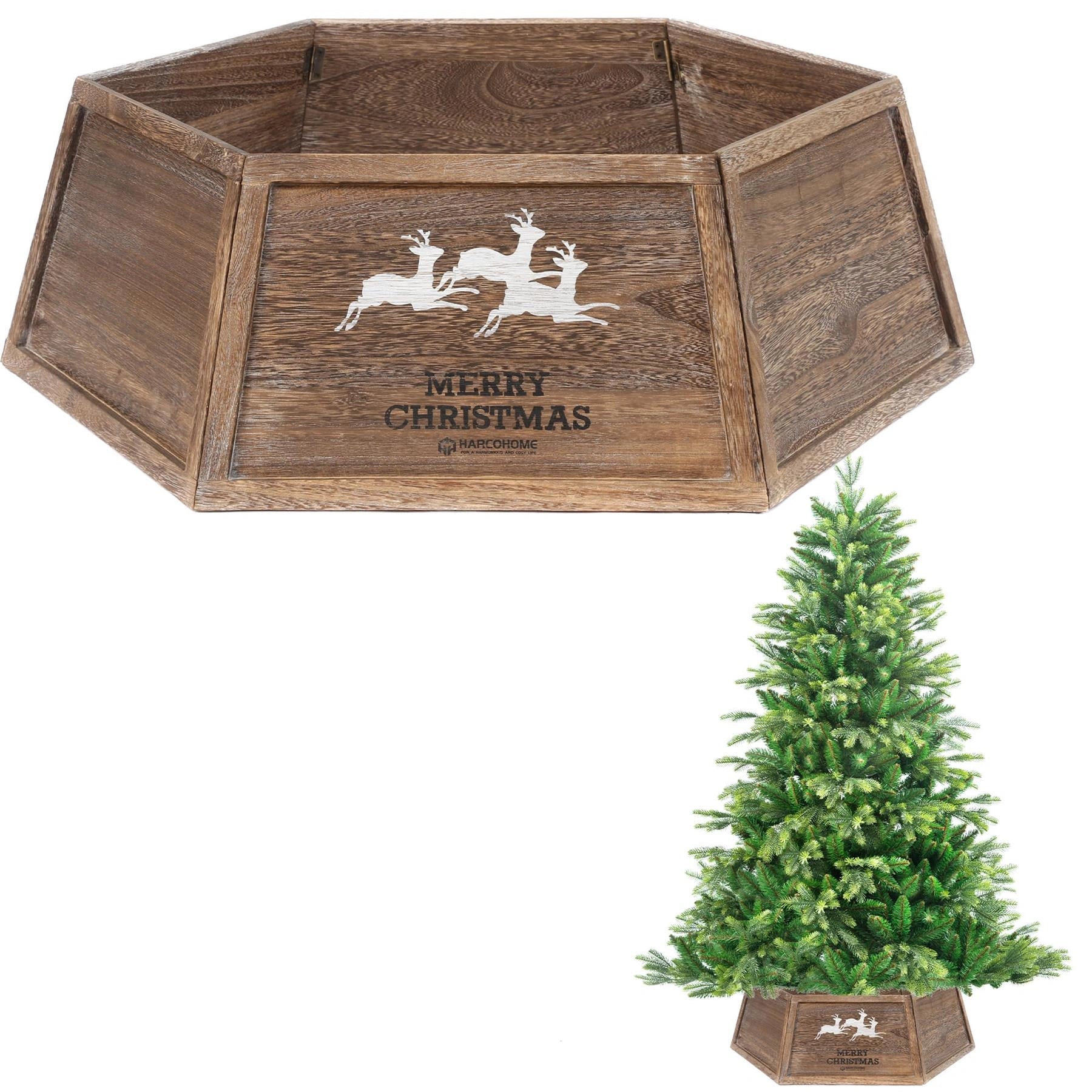 Christmas Tree Collar Foldable Wooden Box Stand Cover Brown Xmas Decor 31.5''
