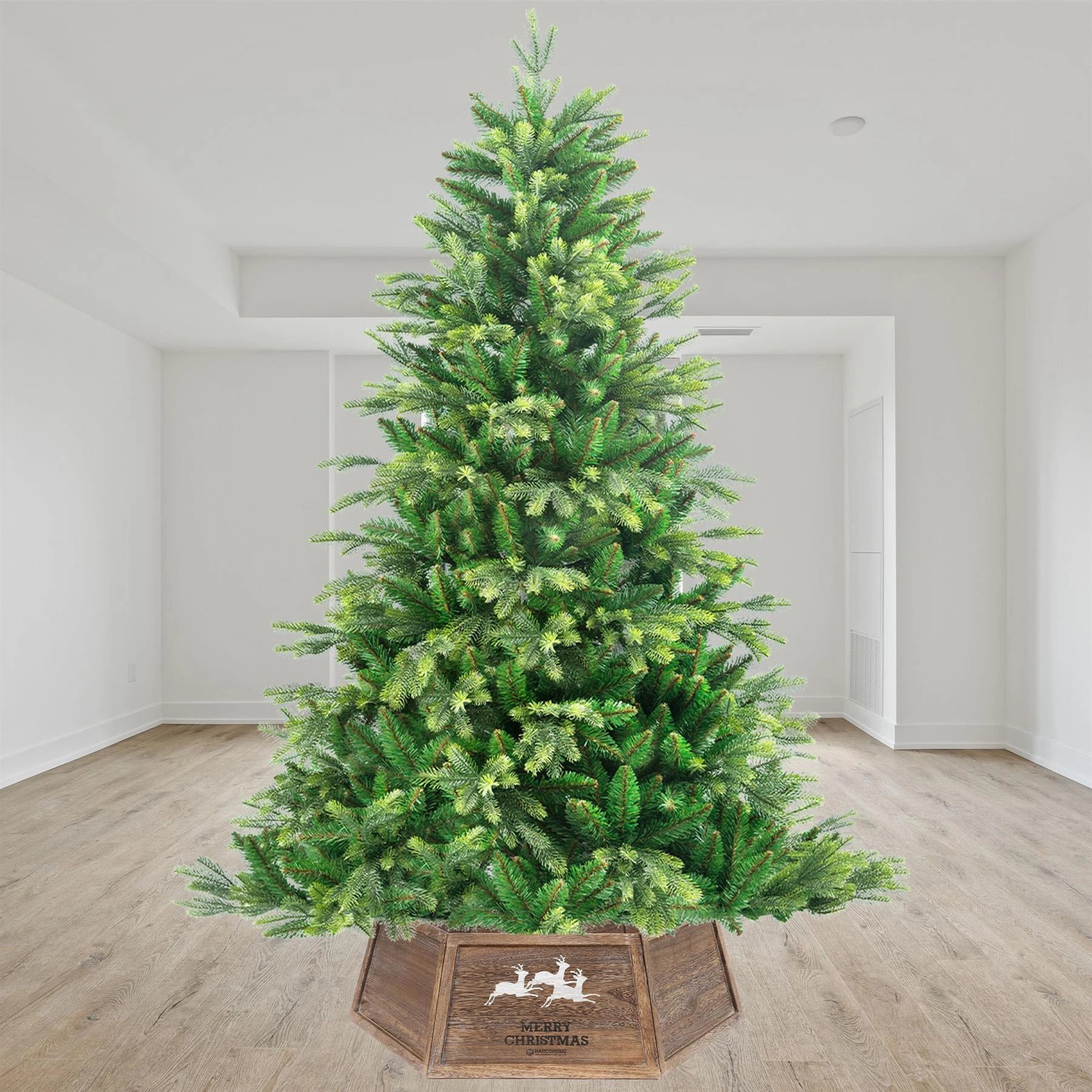 Brown Hexagon Christmas Tree Collar Wooden - Size: Bottom Dia 31.5Inch, Top Dia 26Inch,Height 9.8 Inch