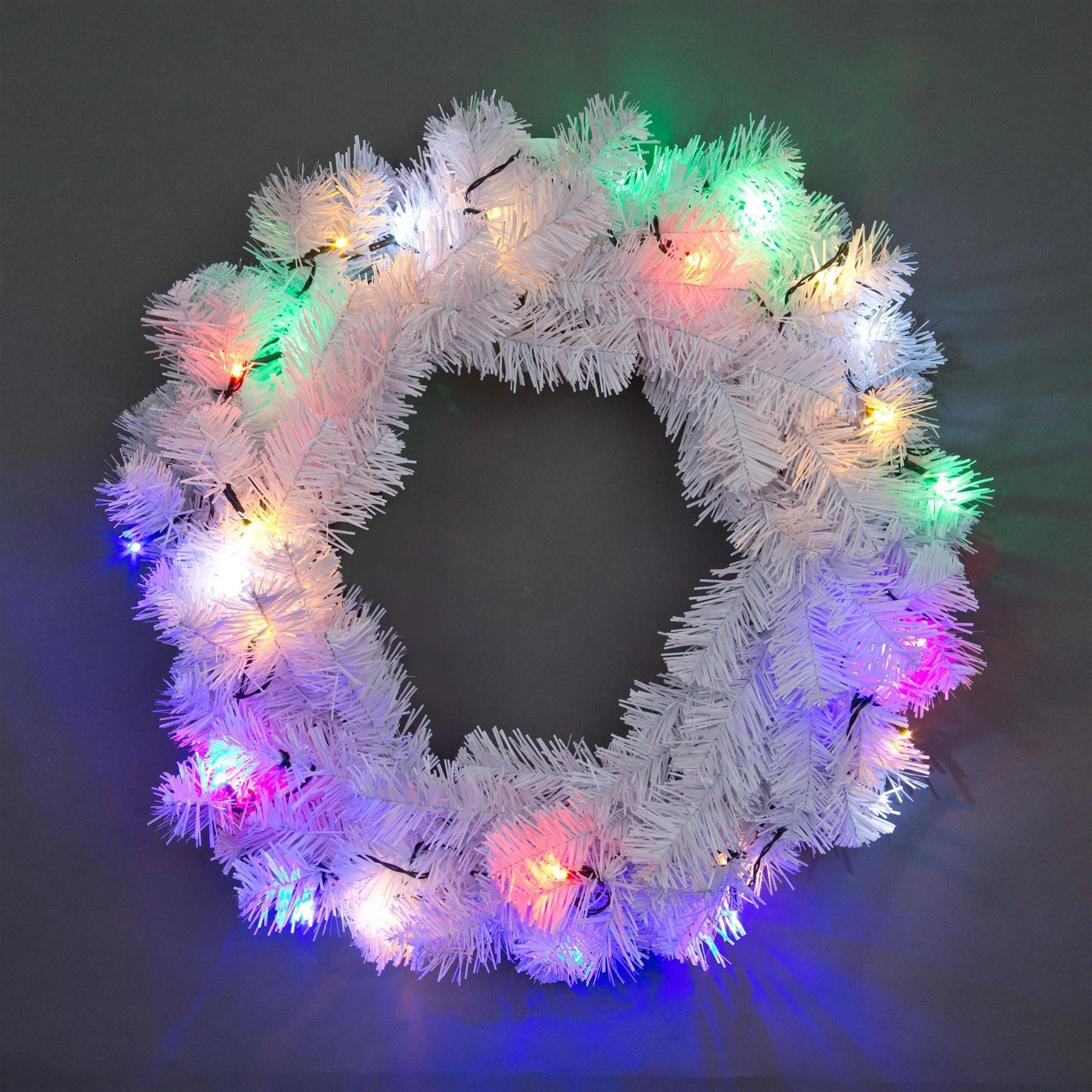 White Christmas Wreath Pre Lit Artificial Bushy Wall Door XMAS Home Decor 55CM