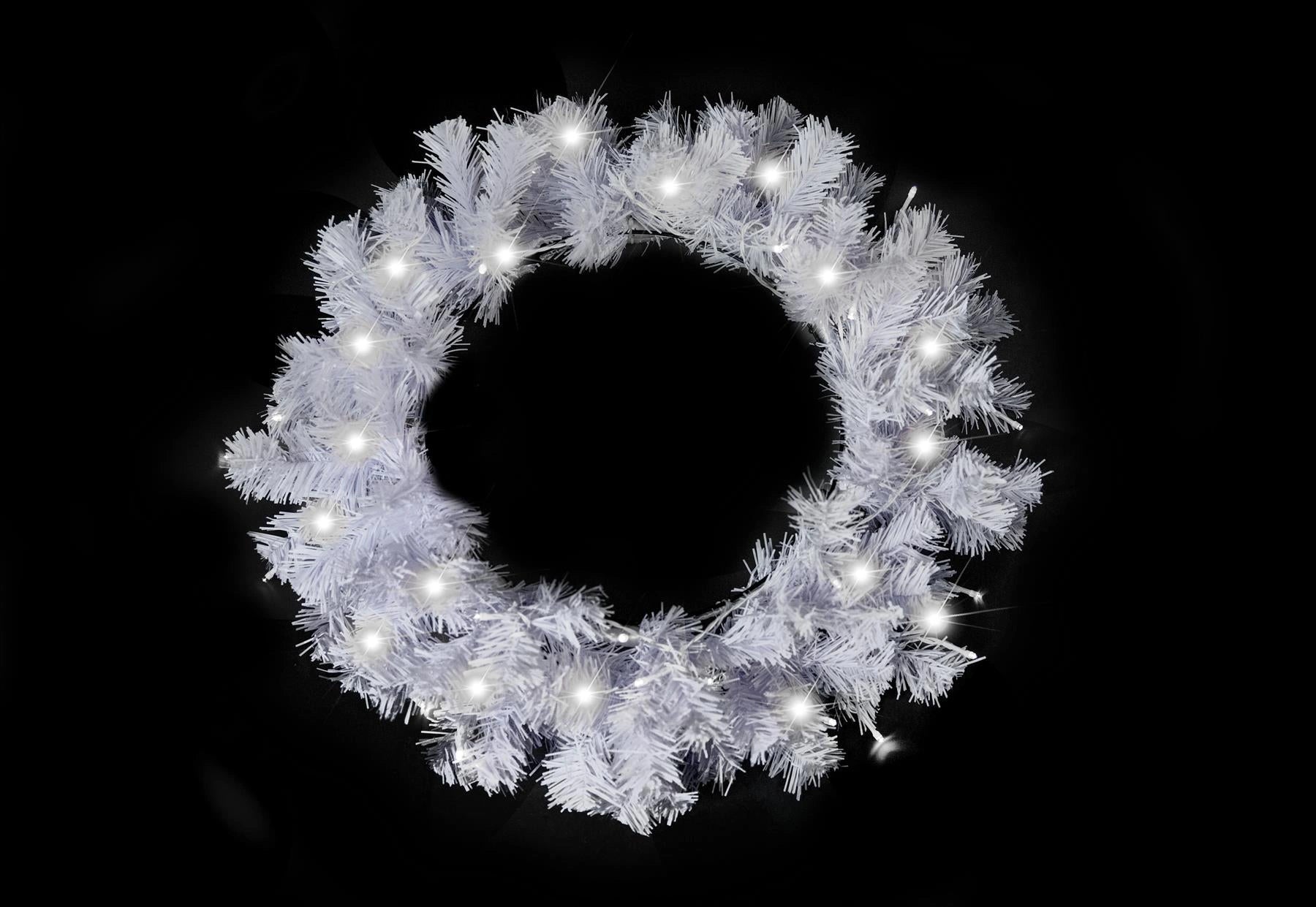 White Christmas Wreath Pre Lit Artificial Bushy Wall Door XMAS Home Decor 55CM
