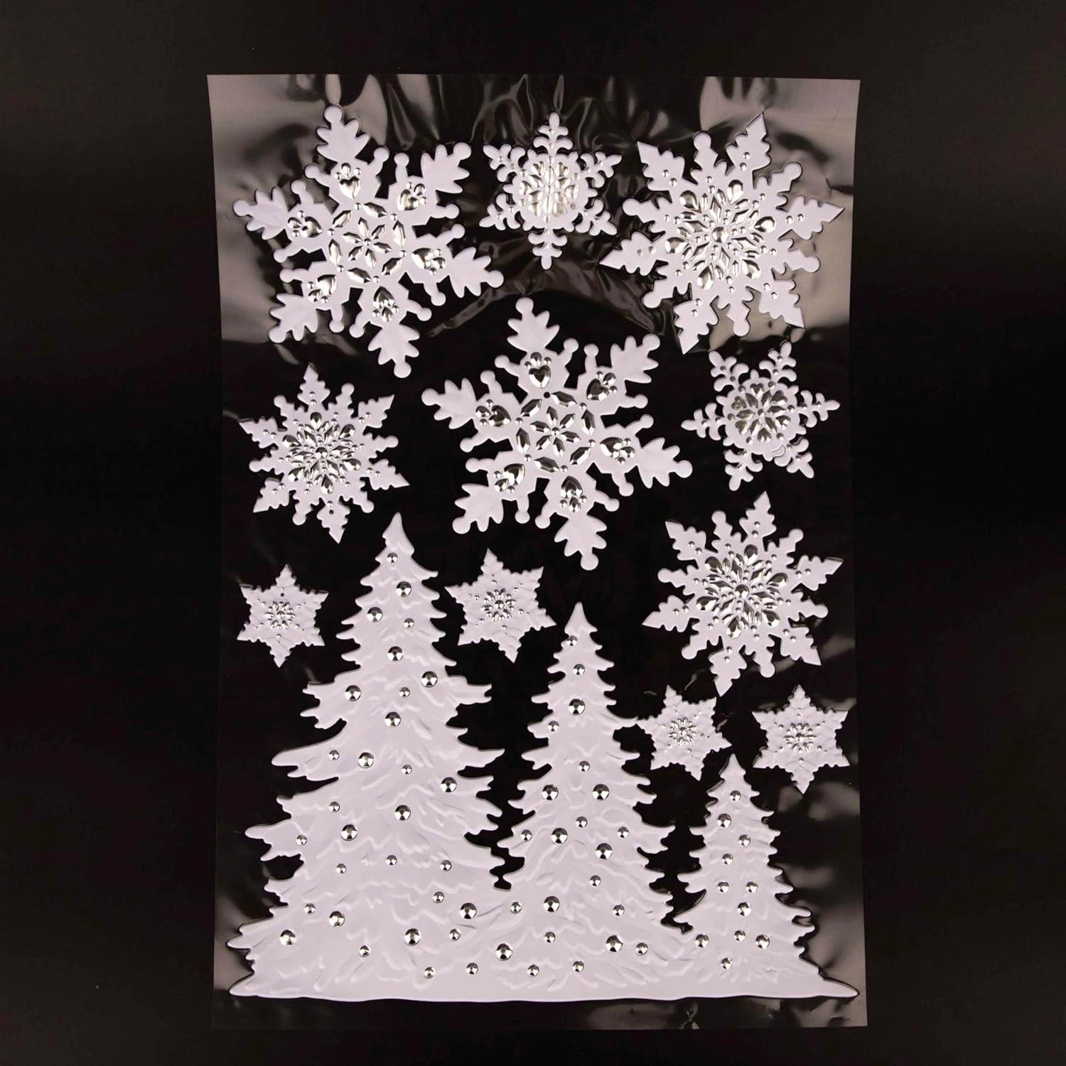 4 Christmas Window Stickers 3D Santa Snowflake Snowman Reusable Decal Xmas Decor