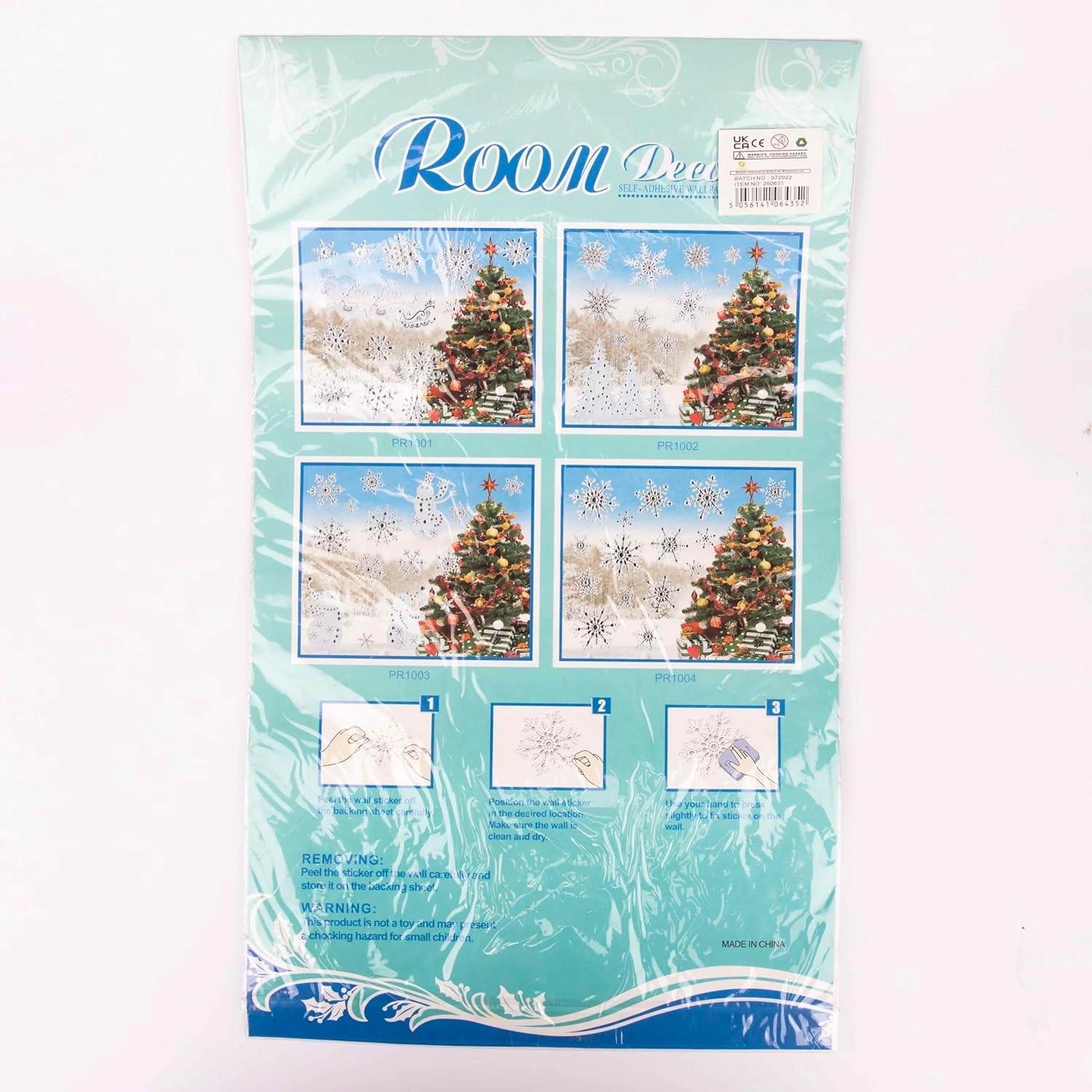 4 Christmas Window Stickers 3D Santa Snowflake Snowman Reusable Decal Xmas Decor