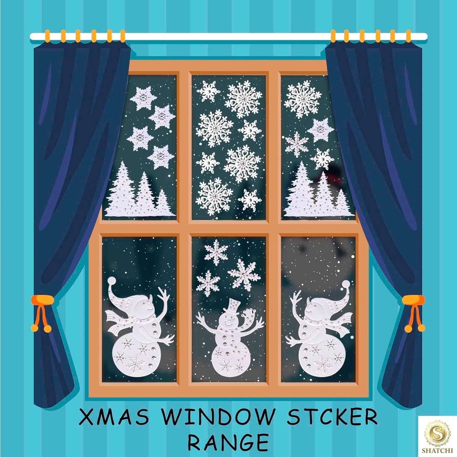4 Christmas Window Stickers 3D Santa Snowflake Snowman Reusable Decal Xmas Decor