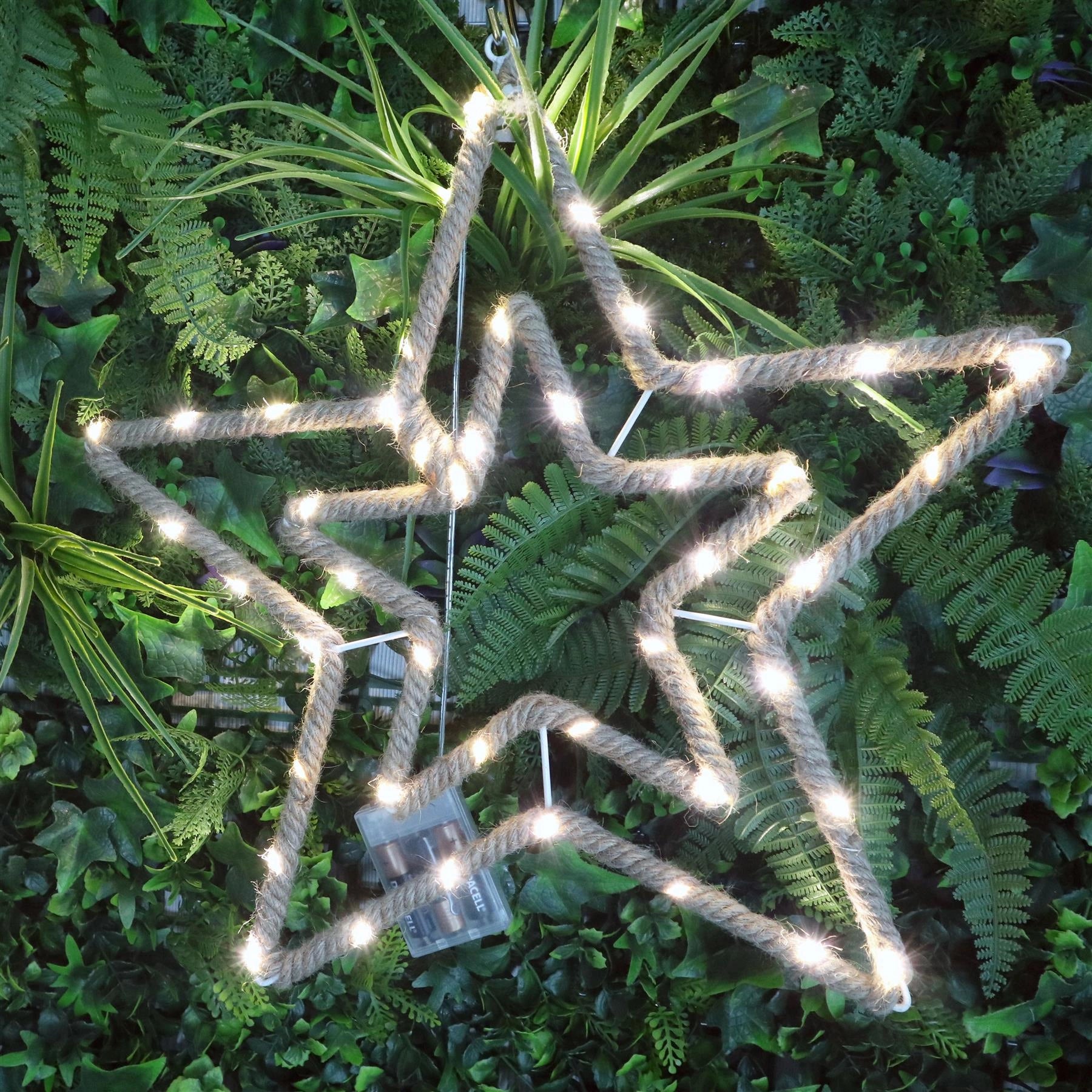 Christmas Silhouette Rope Lights Star Shape LED Hemp Jute Retro Wall Decorations
